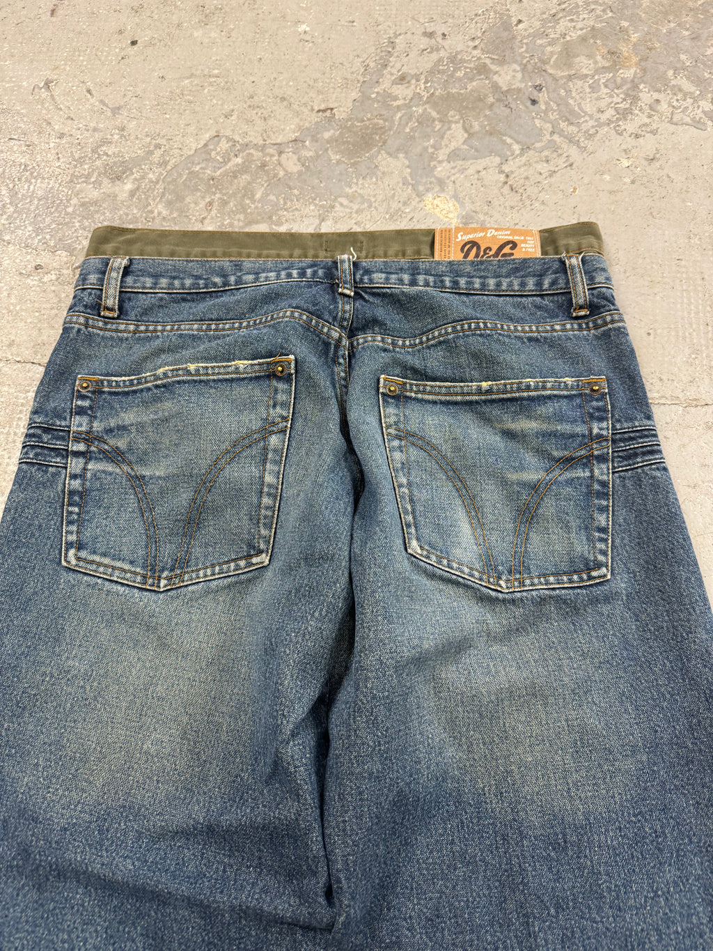 AW2003 Dolce & Gabbana Double-Waisted Faded Denim Cargo Pants (S/M)