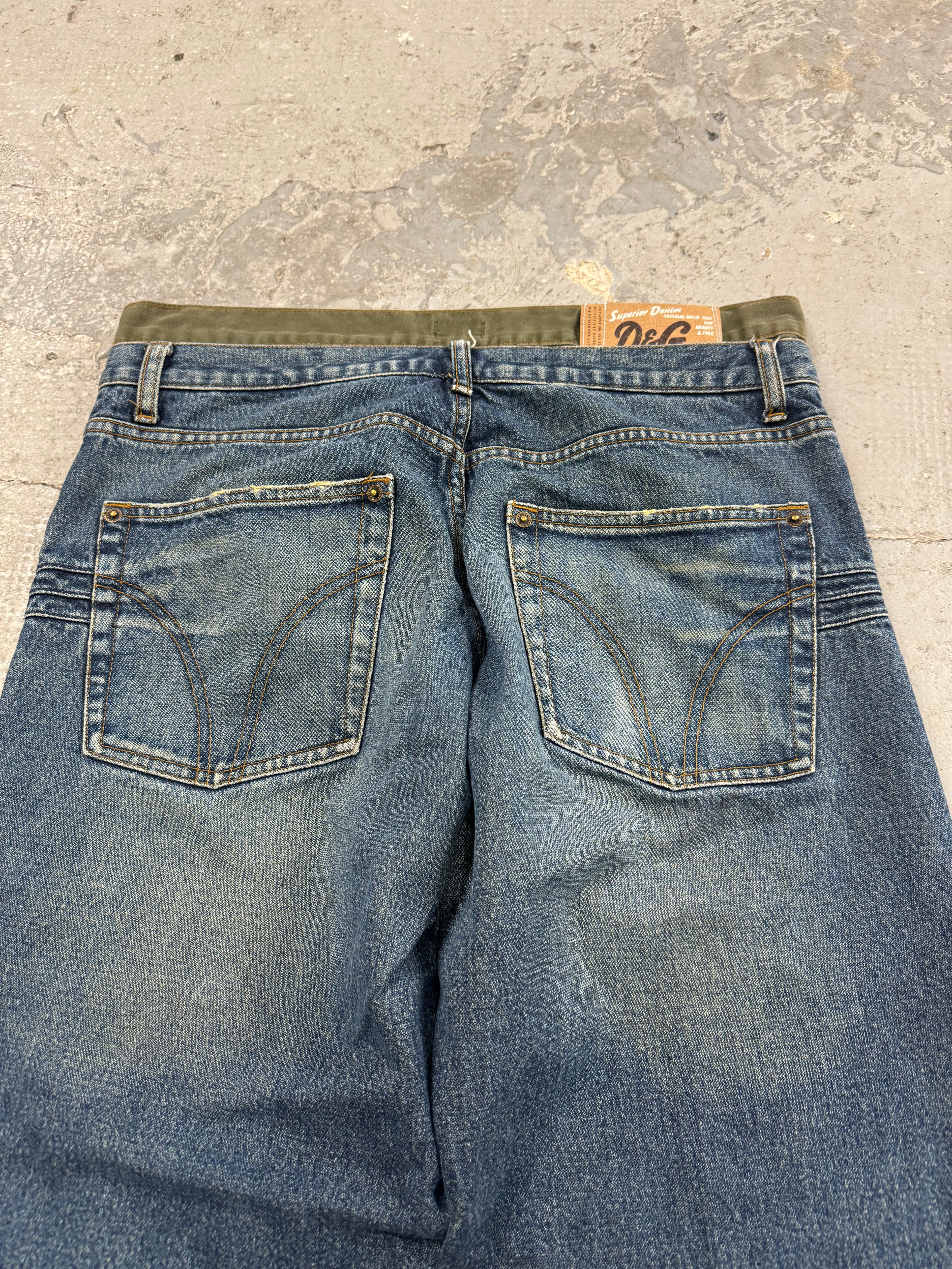 AW2003 Dolce & Gabbana Double-Waisted Faded Denim Cargo Pants (S/M)