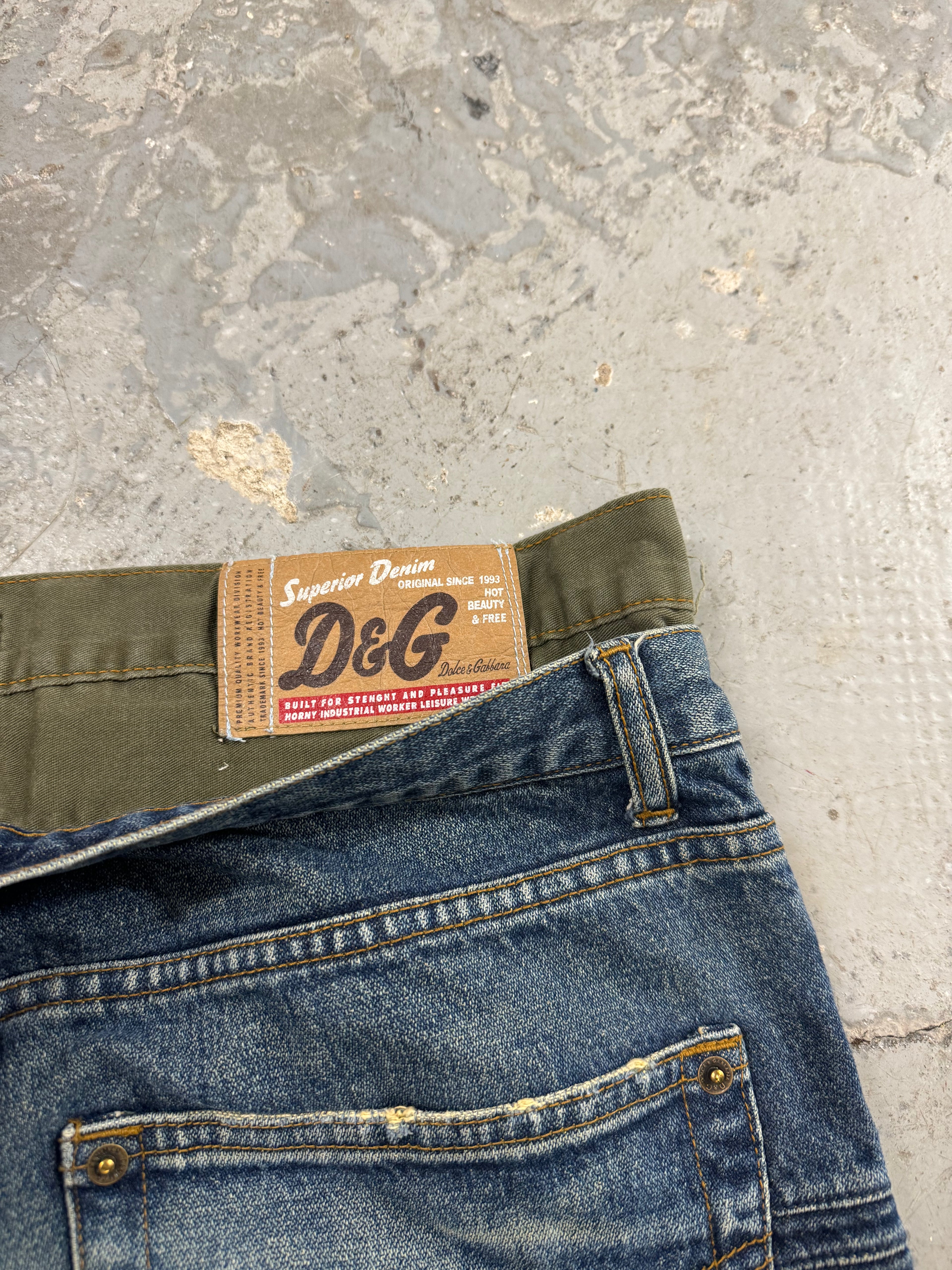 AW2003 Dolce & Gabbana Double-Waisted Faded Denim Cargo Pants (S/M)