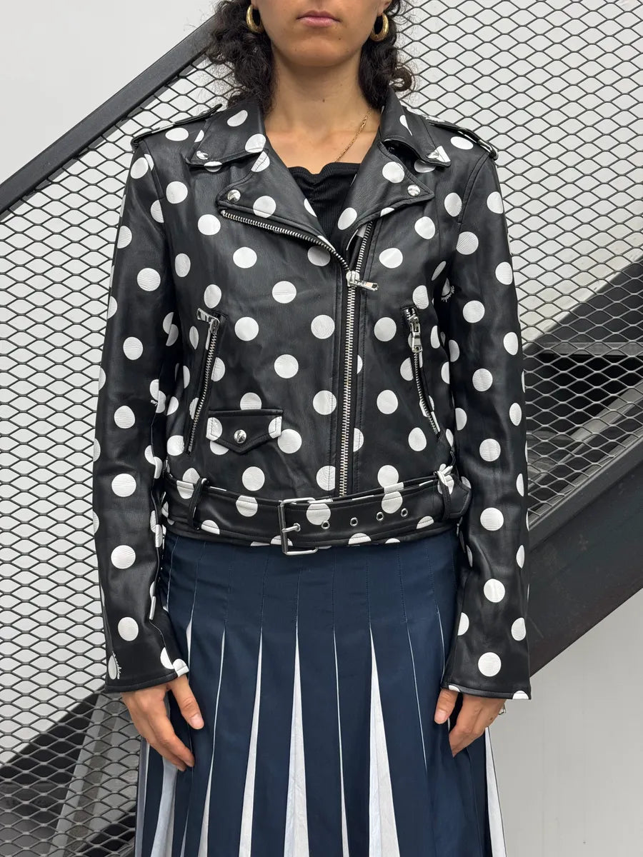 2010s Moschino Black Faux Leather Polka Dot Perfecto Jacket ELJFnzcy 0