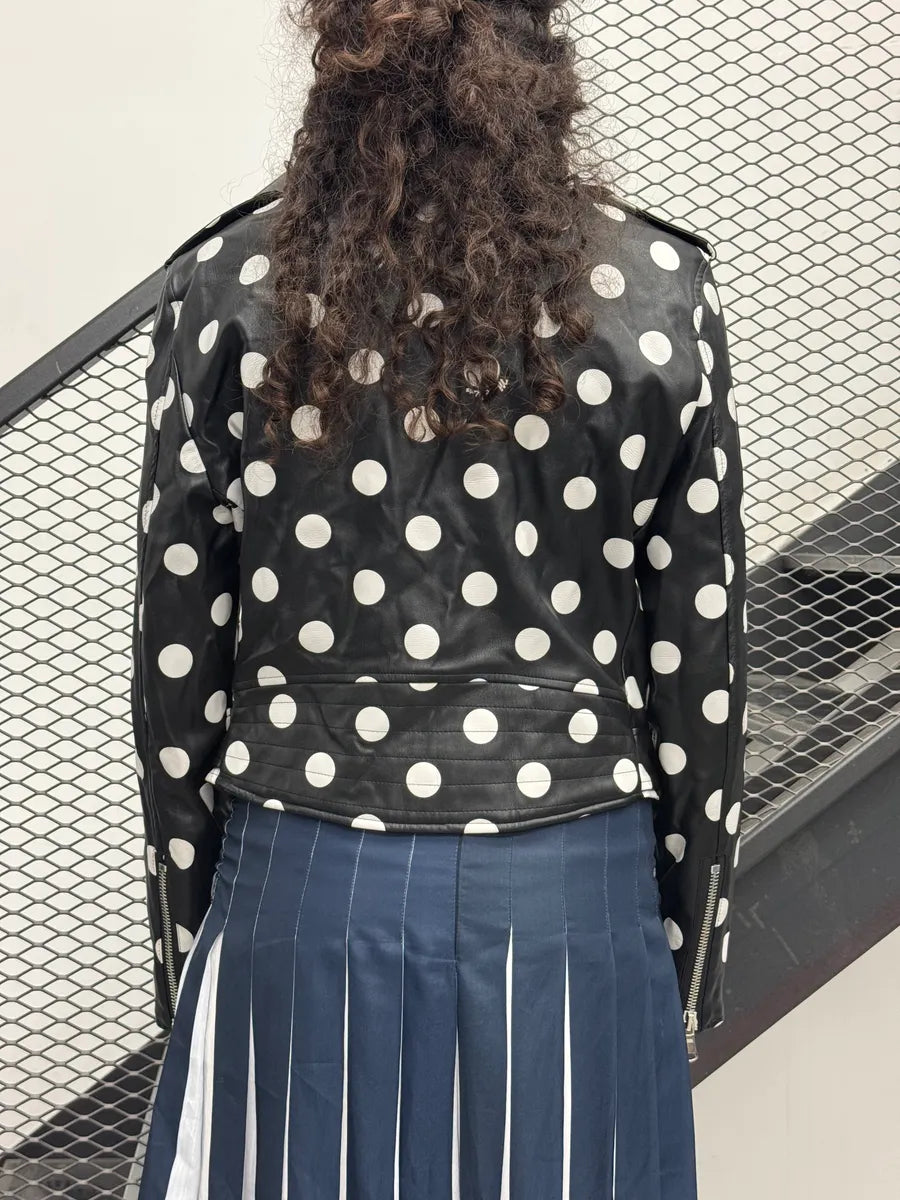 2010s Moschino Black Faux Leather Polka Dot Perfecto Jacket ELJFnzcy 1
