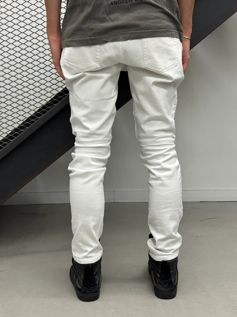 SS2020 Balmain White Denim Biker Slim Jeans MEpOMXov 1