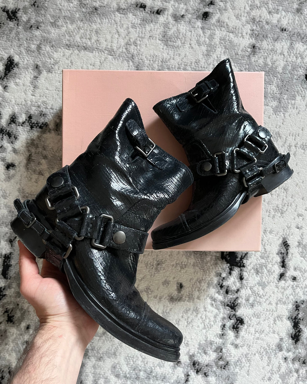 MiuMiu Black Cowboy Leather Bondage Boots