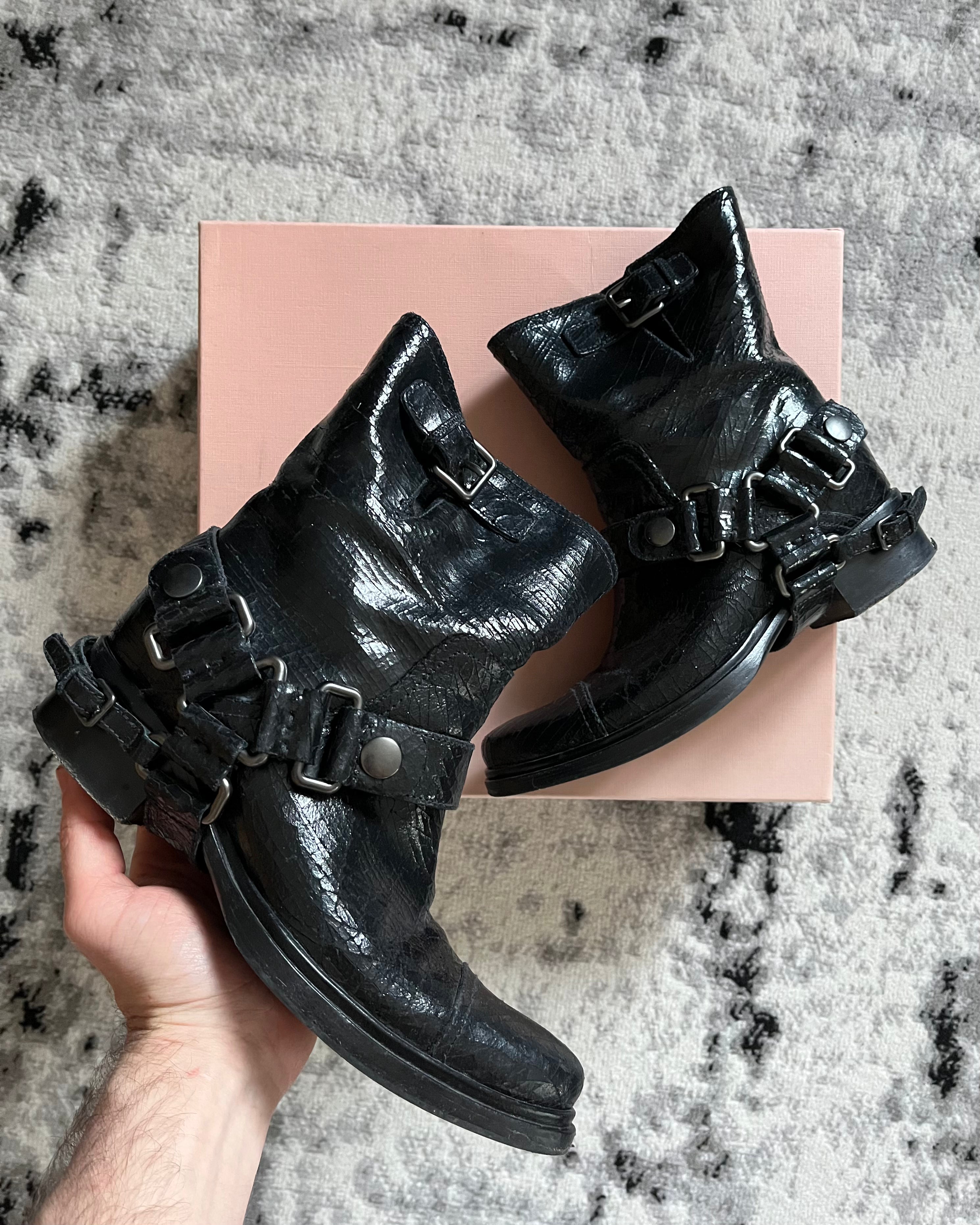 MiuMiu Black Cowboy Leather Bondage Boots