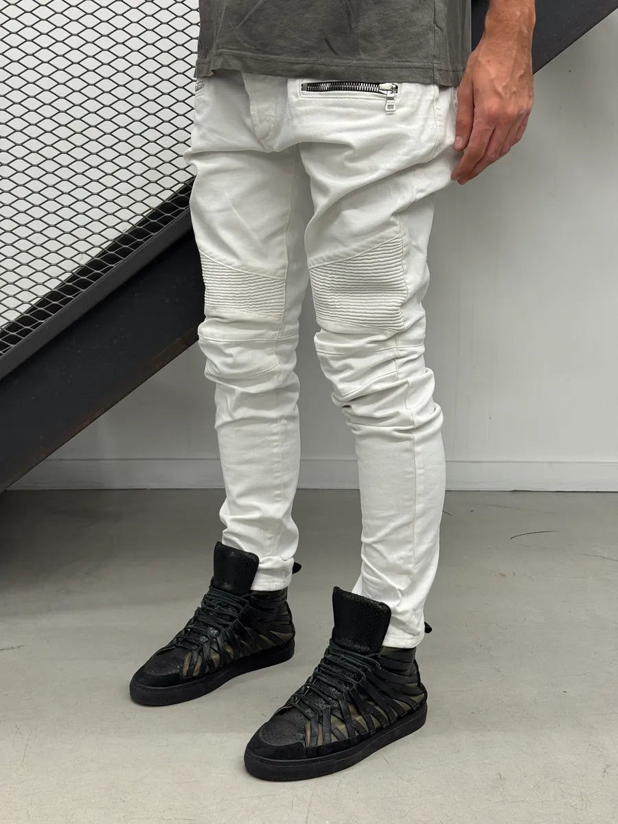 SS2020 Balmain White Denim Biker Slim Jeans MEpOMXov 2