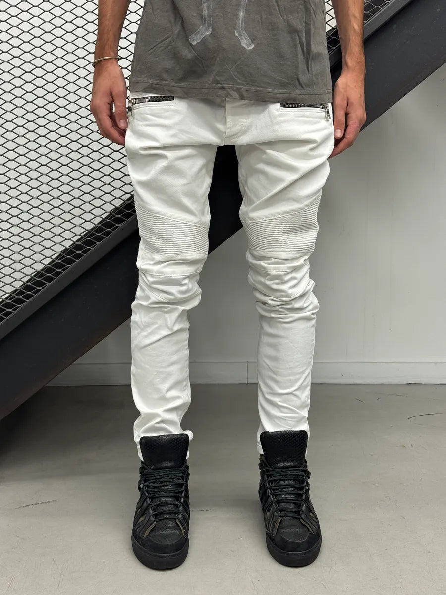 SS2020 Balmain White Denim Biker Slim Jeans MEpOMXov 3