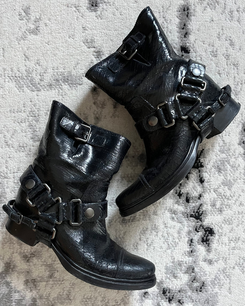 MiuMiu Black Cowboy Leather Bondage Boots