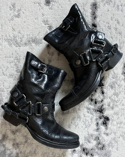 MiuMiu Black Cowboy Leather Bondage Boots (38eu/us5,5)