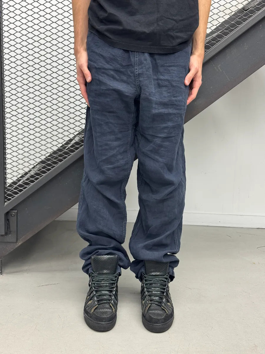 2000s Jean Paul Gaultier Navy Linen Elastic-Waist Pants JzkUKSEX 0