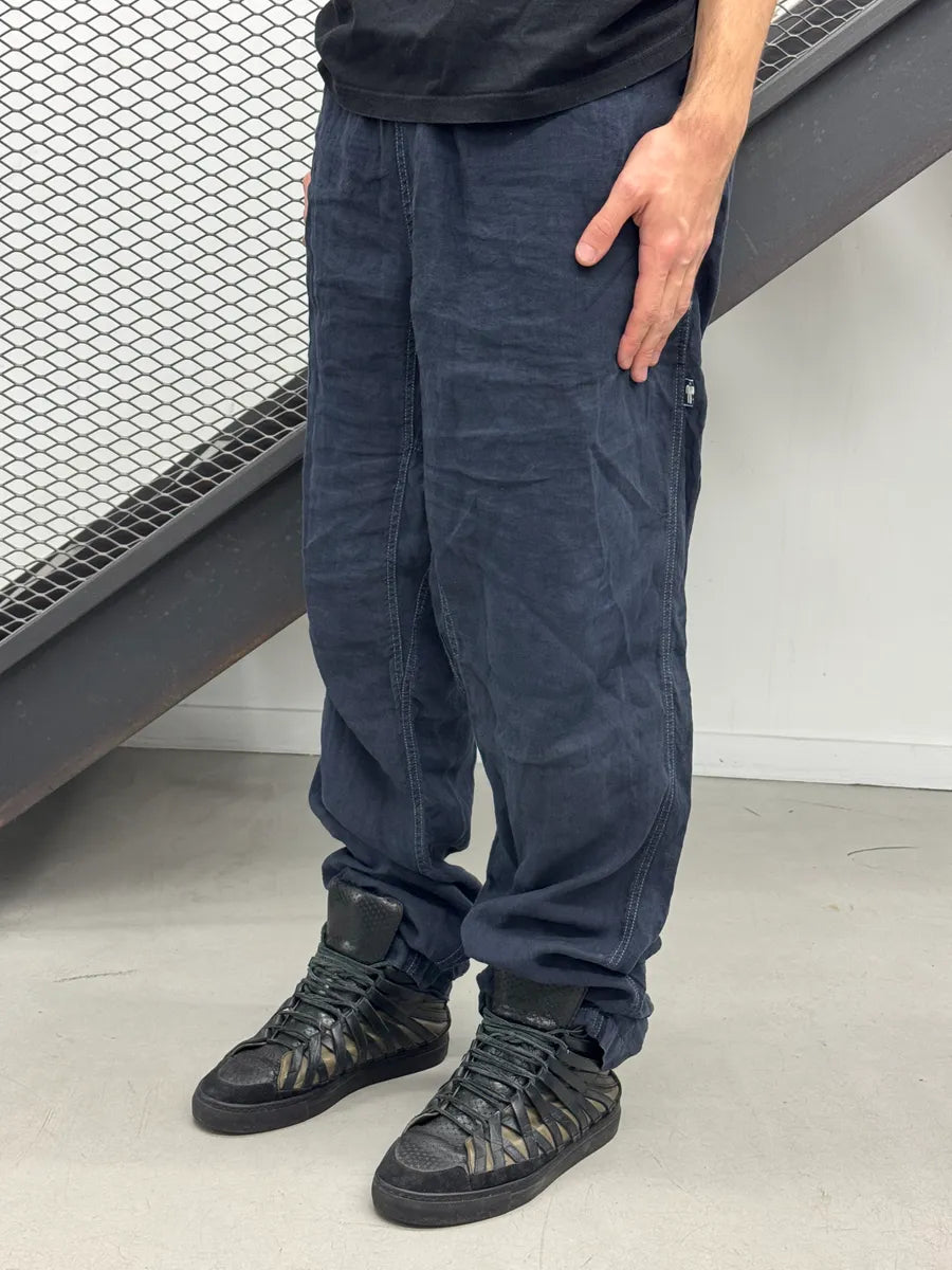 2000s Jean Paul Gaultier Navy Linen Elastic-Waist Pants JzkUKSEX 1