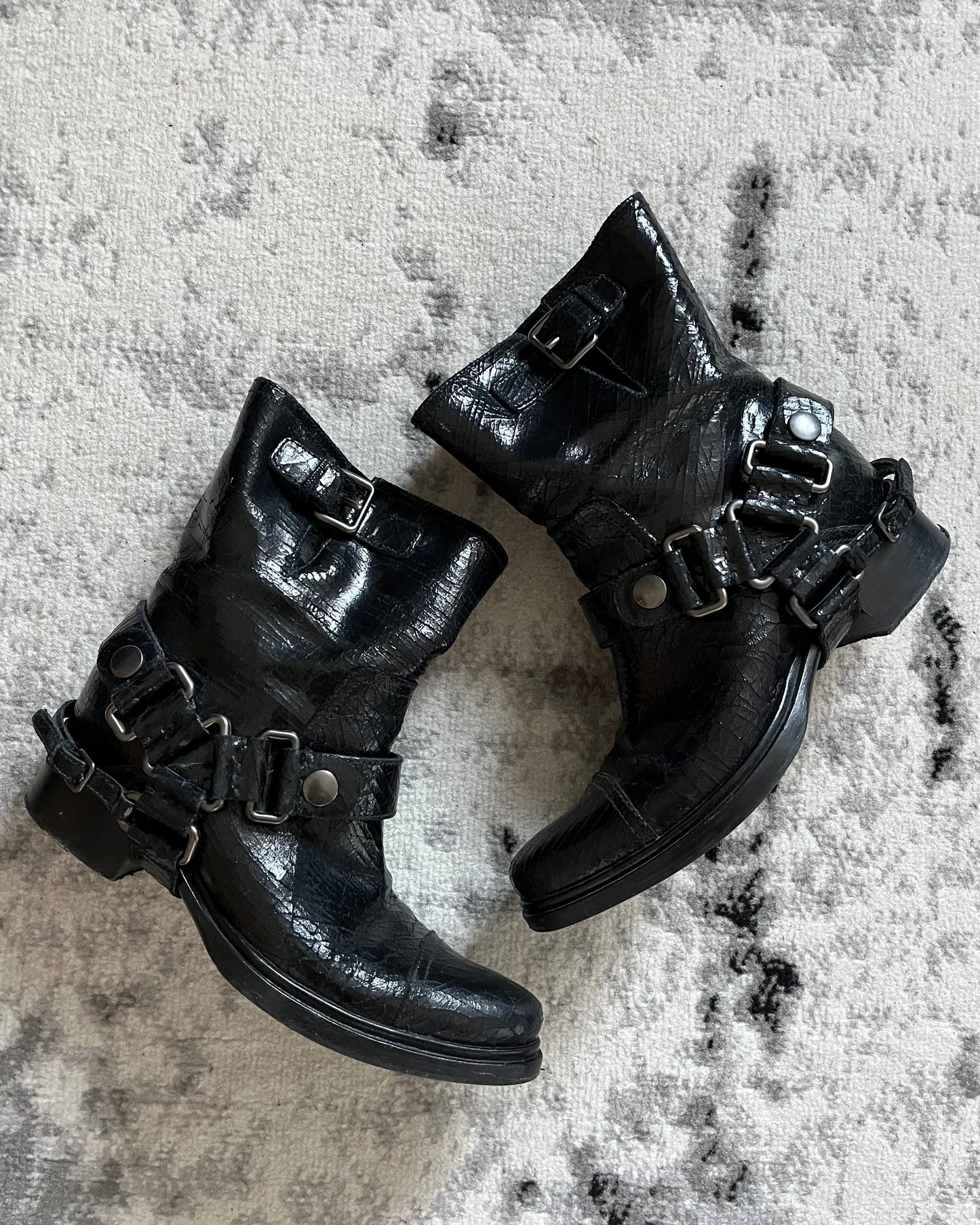 MiuMiu Black Cowboy Leather Bondage Boots (38eu/us5,5)