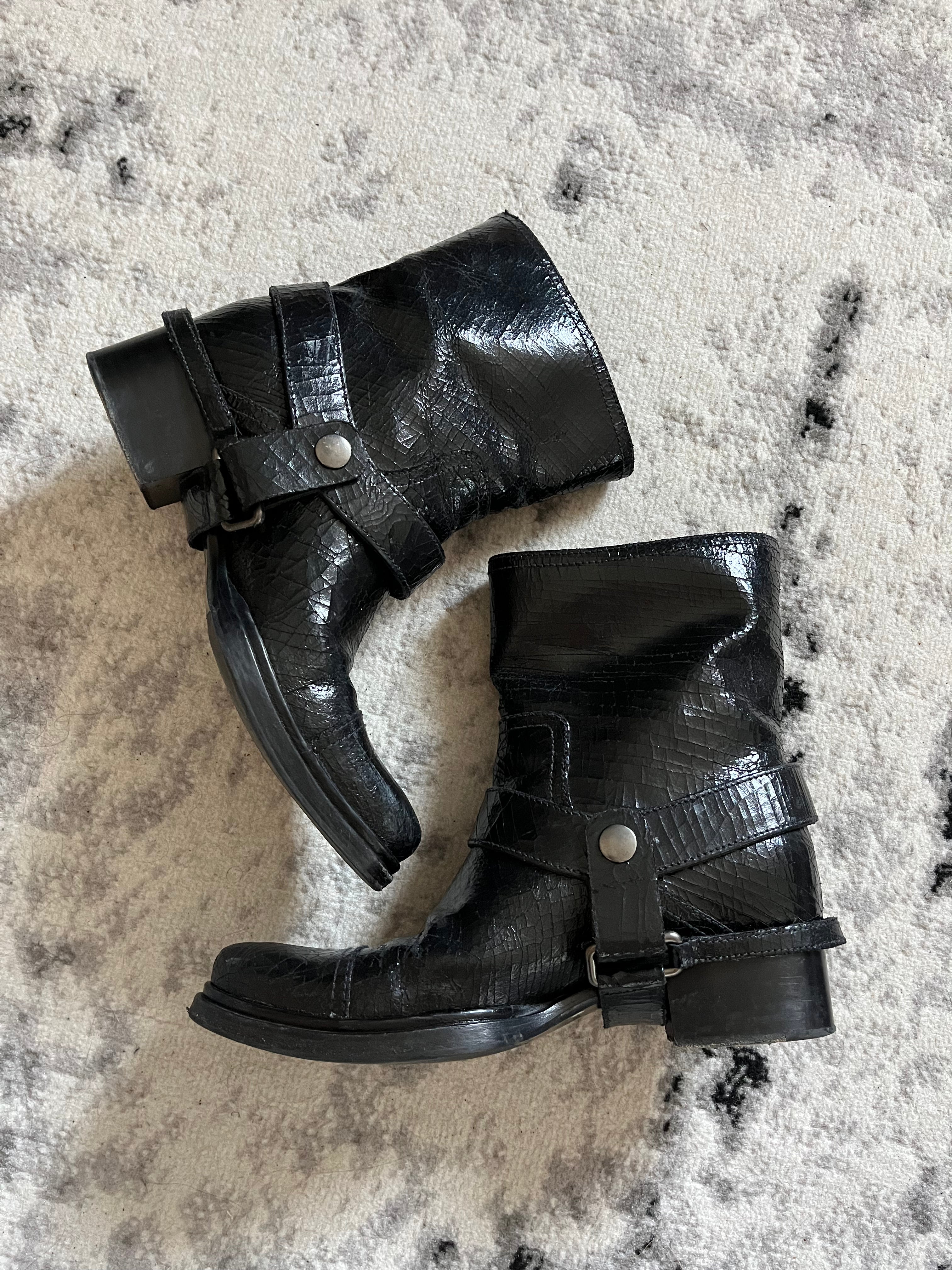 MiuMiu Black Cowboy Leather Bondage Boots