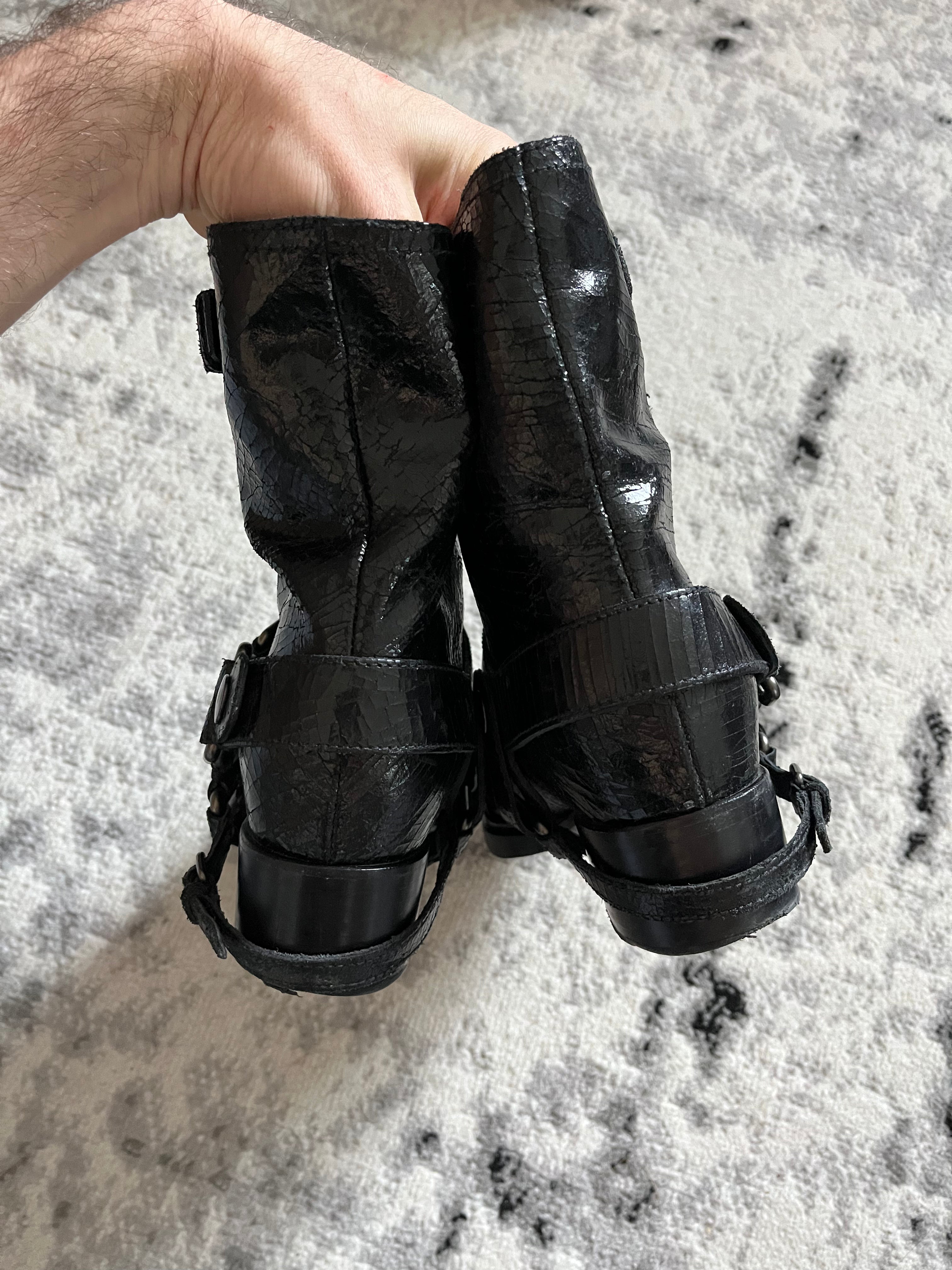 MiuMiu Black Cowboy Leather Bondage Boots