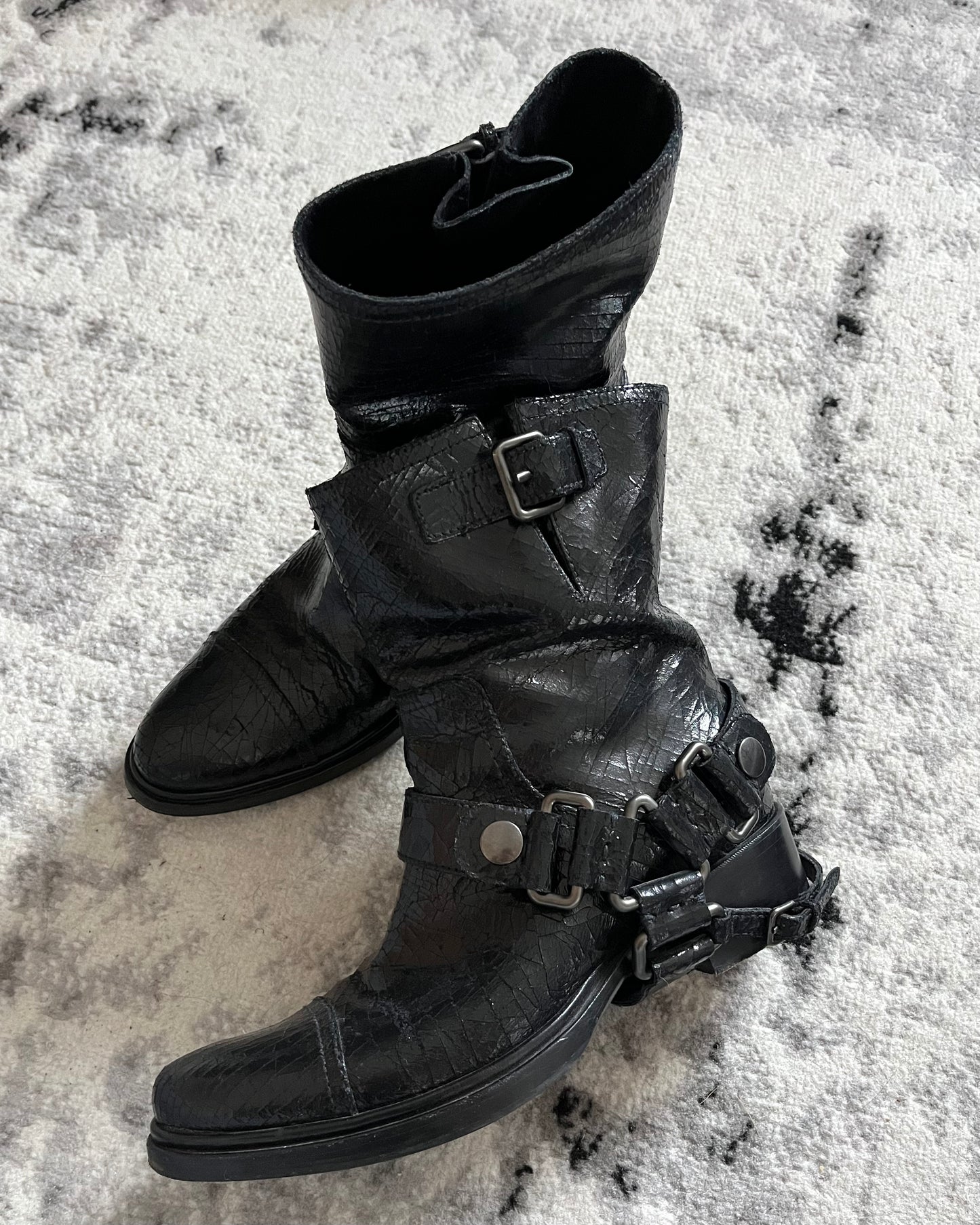 MiuMiu Black Cowboy Leather Bondage Boots (38eu/us5,5)