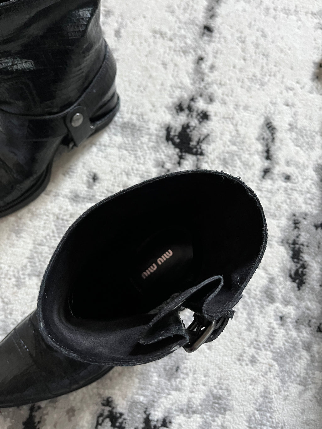 MiuMiu Black Cowboy Leather Bondage Boots