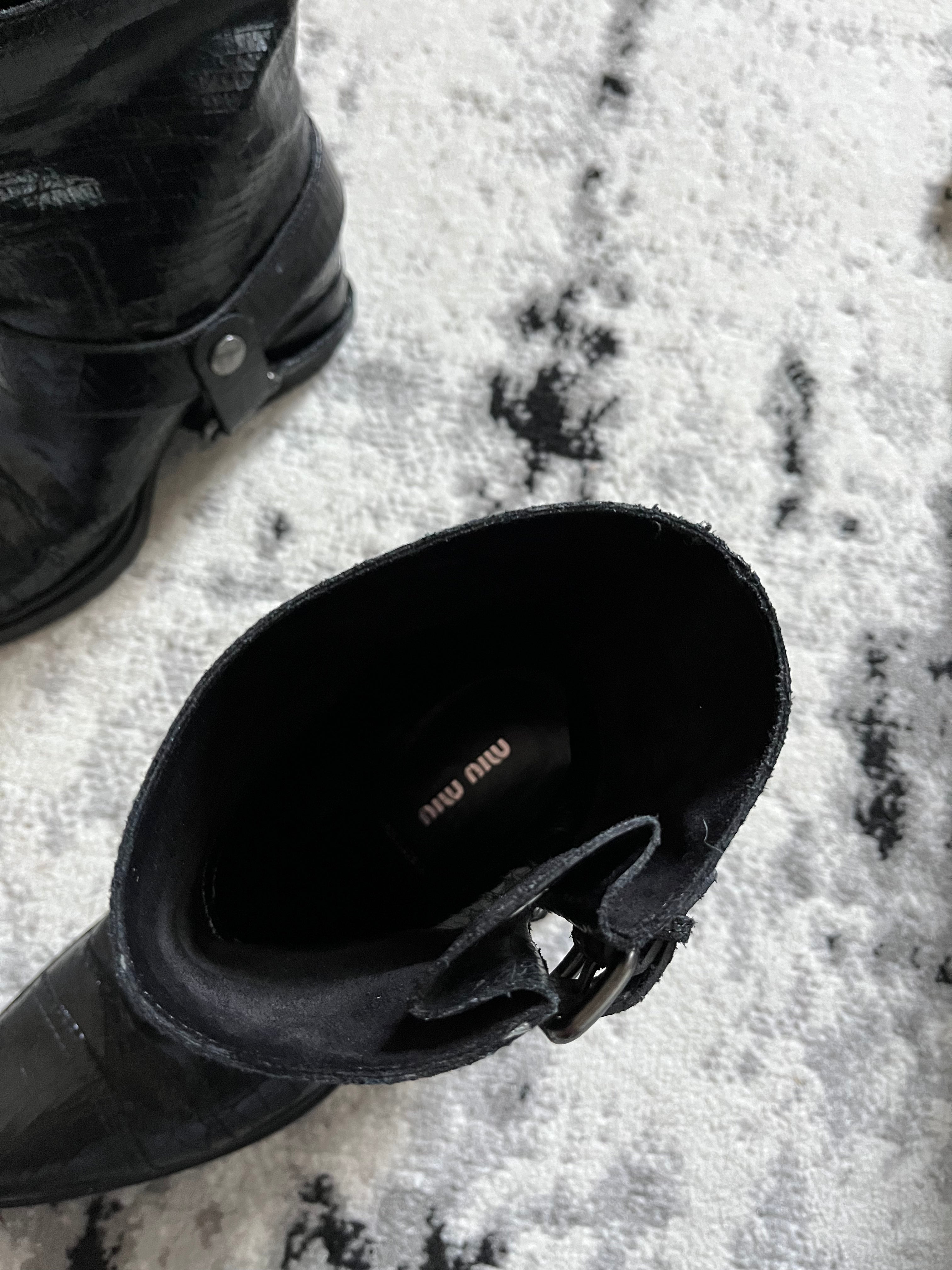 MiuMiu Black Cowboy Leather Bondage Boots