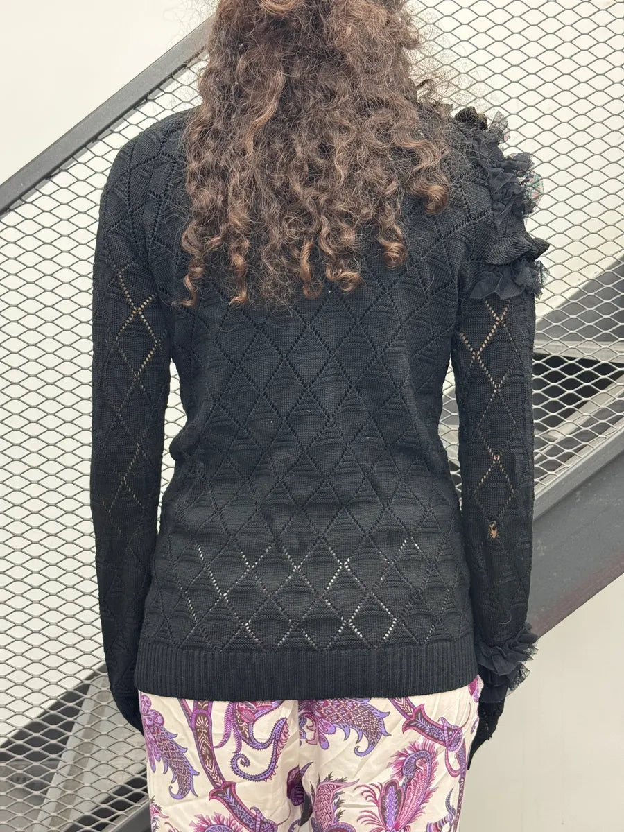 Christian Lacroix Dark Grey Wool Ruffled Knit Sweater EkNXGTKW 1