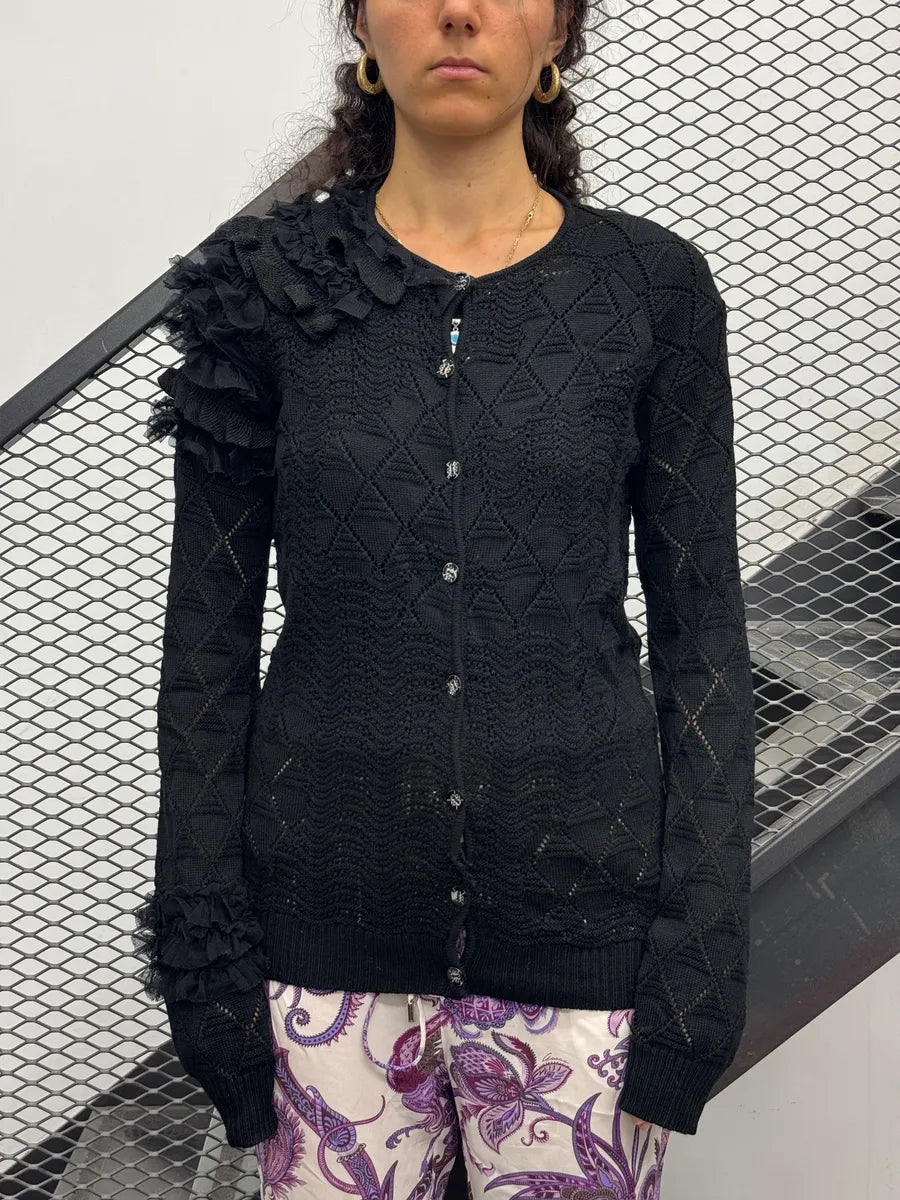 Christian Lacroix Dark Grey Wool Ruffled Knit Sweater EkNXGTKW 0