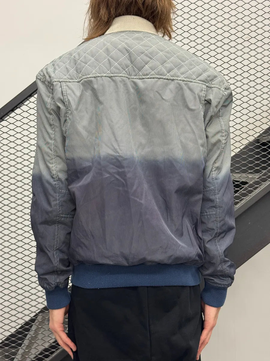 SS2011 Galliano Grey-Navy Nylon Striped Quilted Bomber Jacket ZBLbpAvS 2