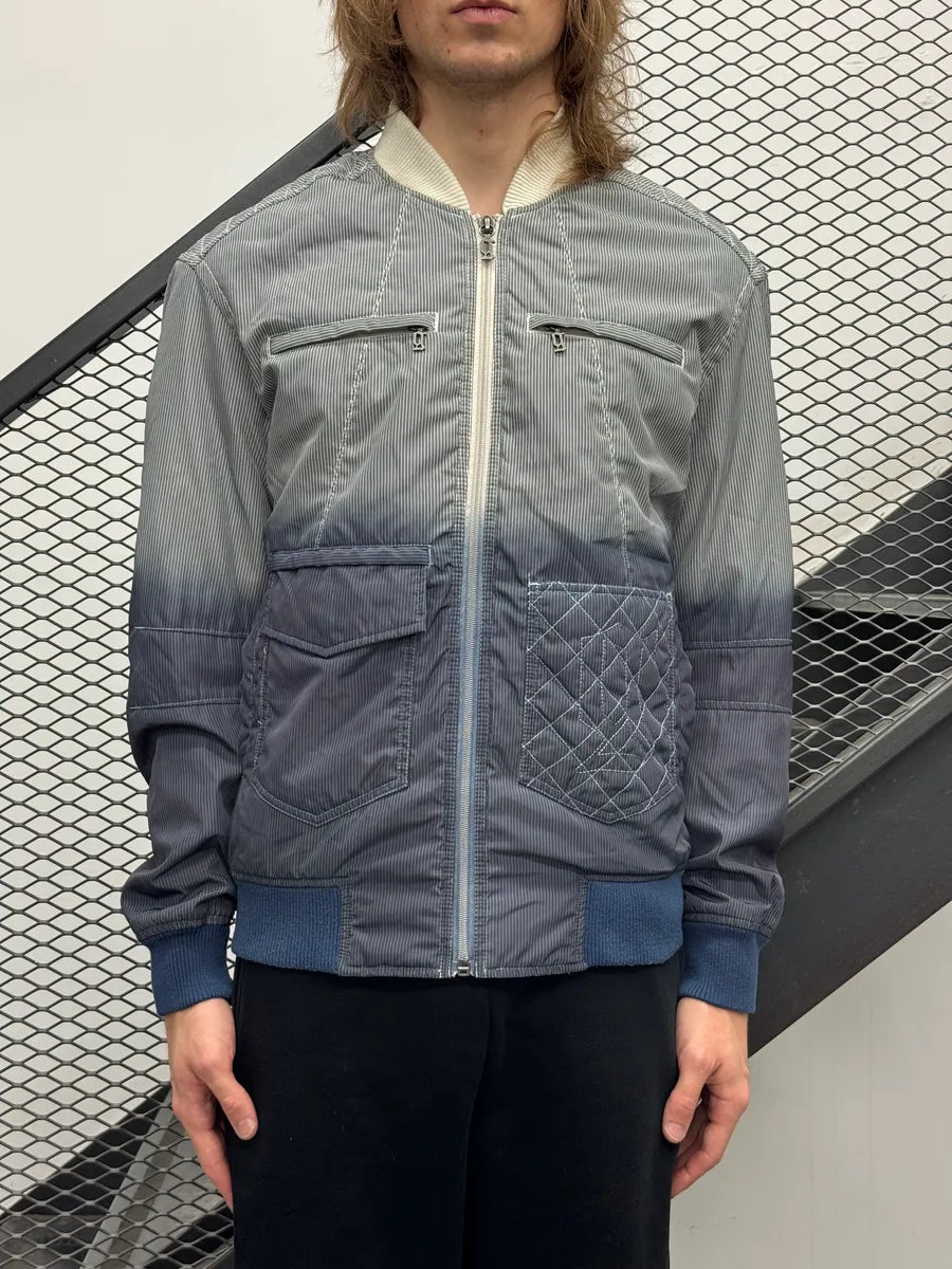 SS2011 Galliano Grey-Navy Nylon Striped Quilted Bomber Jacket ZBLbpAvS 1