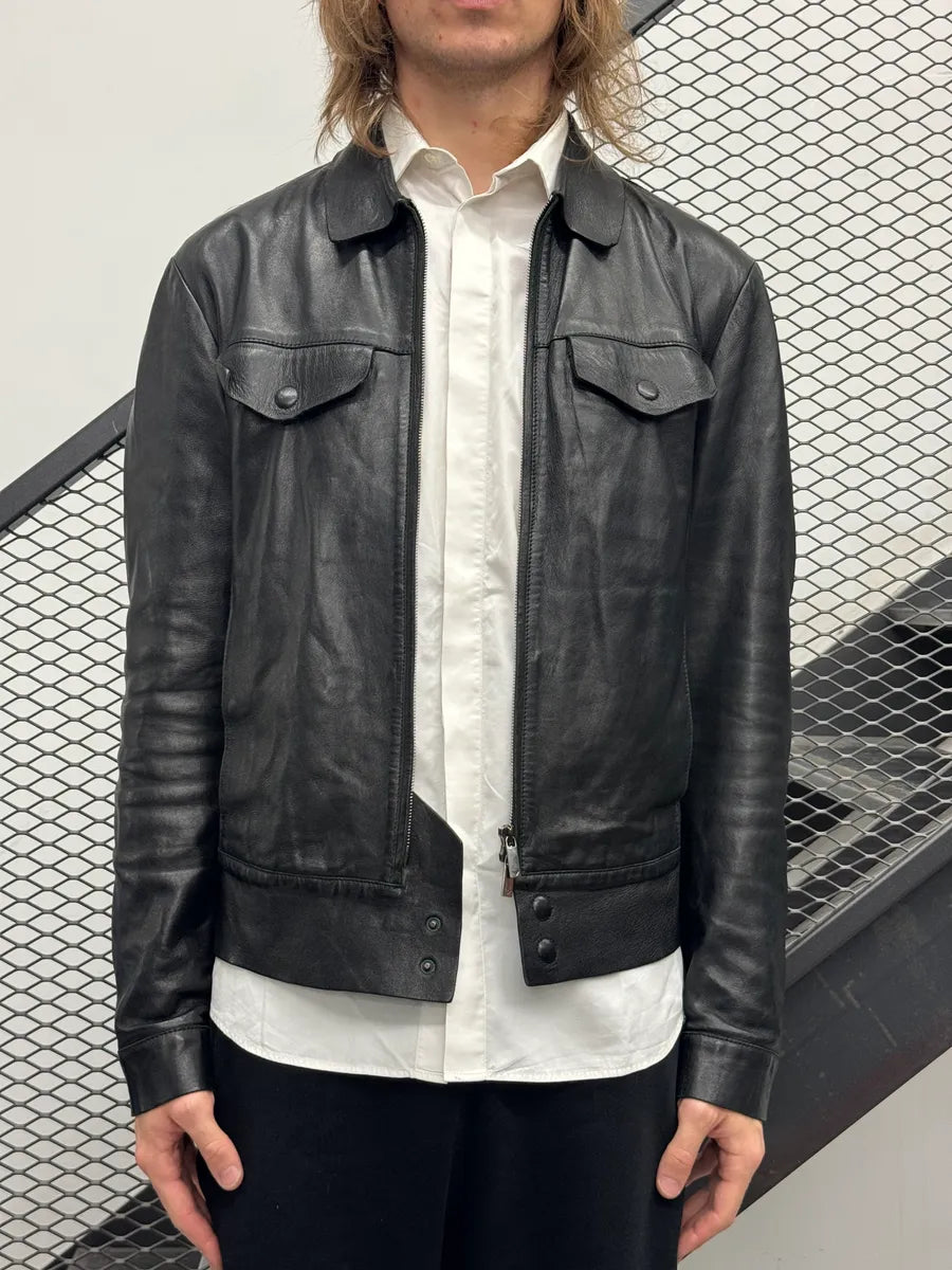 SS2013 Emporio Armani Black Leather Zip-Front Leather Jacket xwlzxpas 2