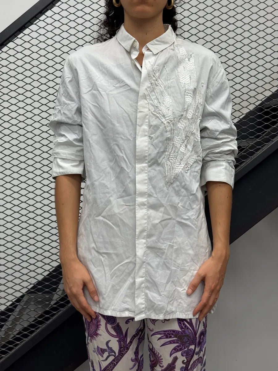 2010s Kris Van Assche White Embellished Short Sleeves Shirt sGGIcphY 0