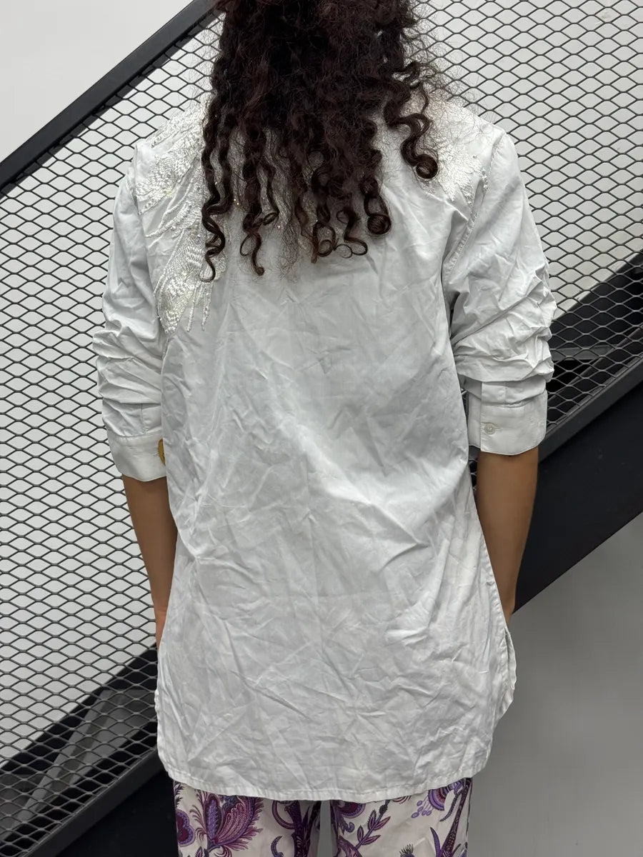 2010s Kris Van Assche White Embellished Short Sleeves Shirt sGGIcphY 1