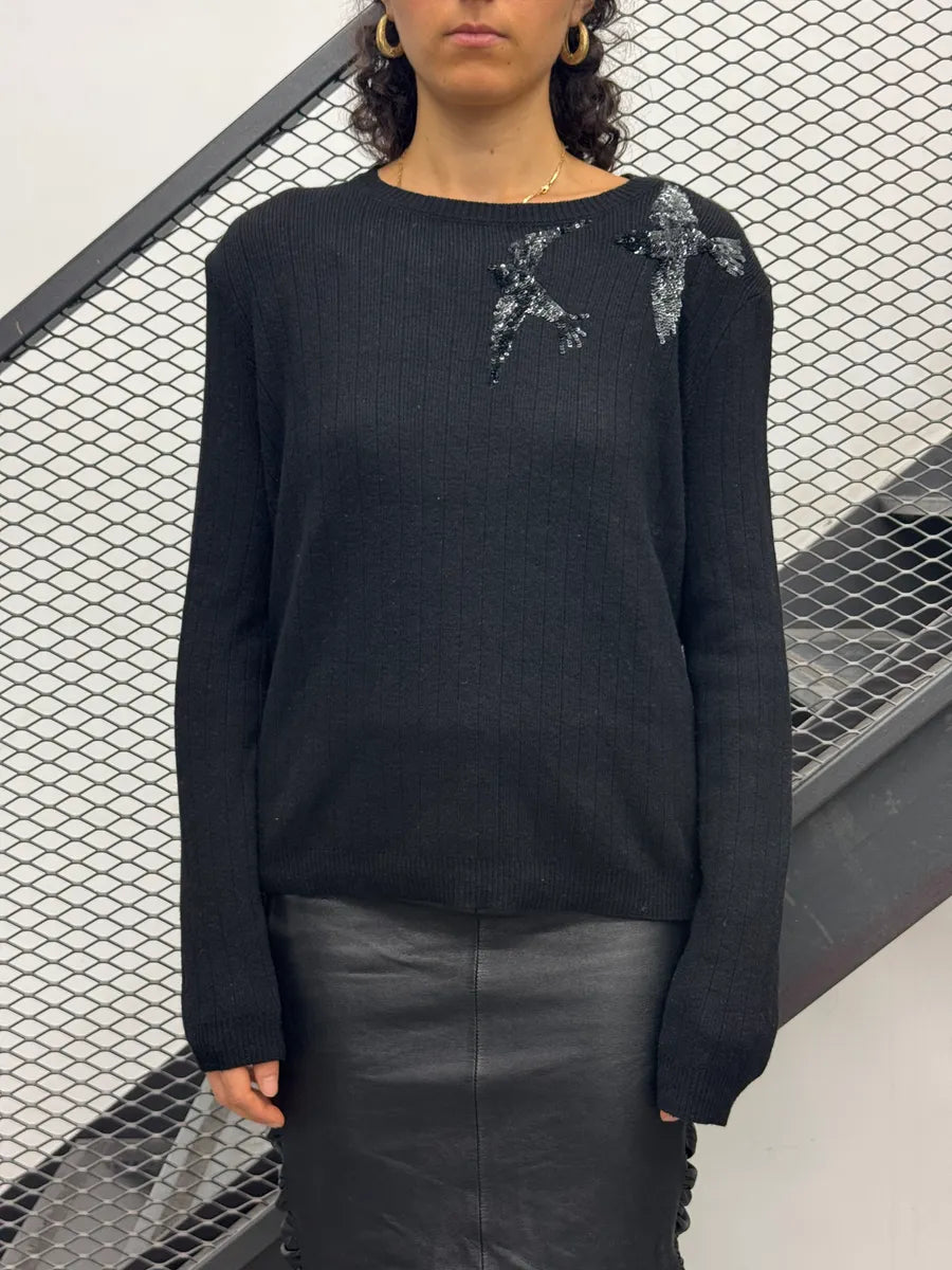 Valentino Black Wool Sequined Bird Sweater eAACRwlv 0