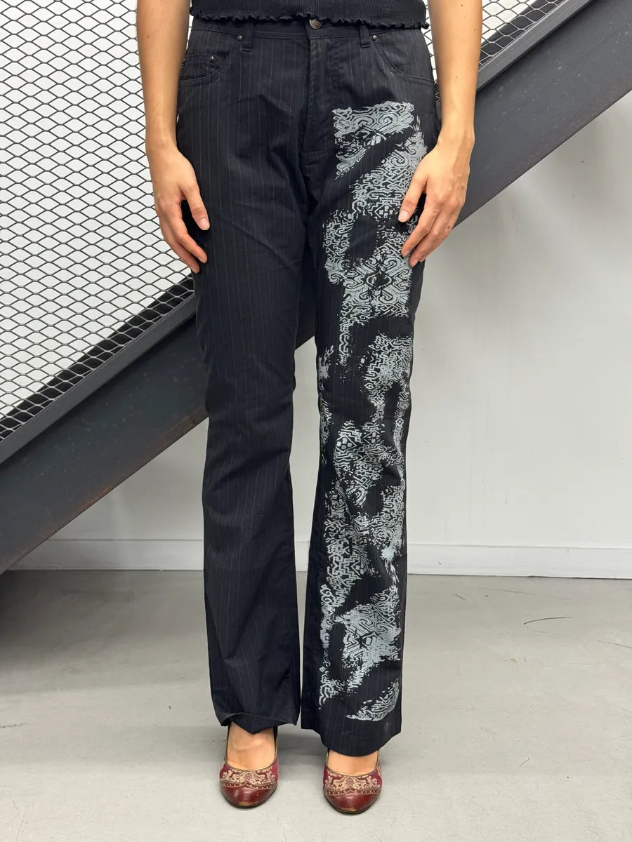 2000s Cavalli Black Pinstripe Graphic Pants UezKnypQ 1