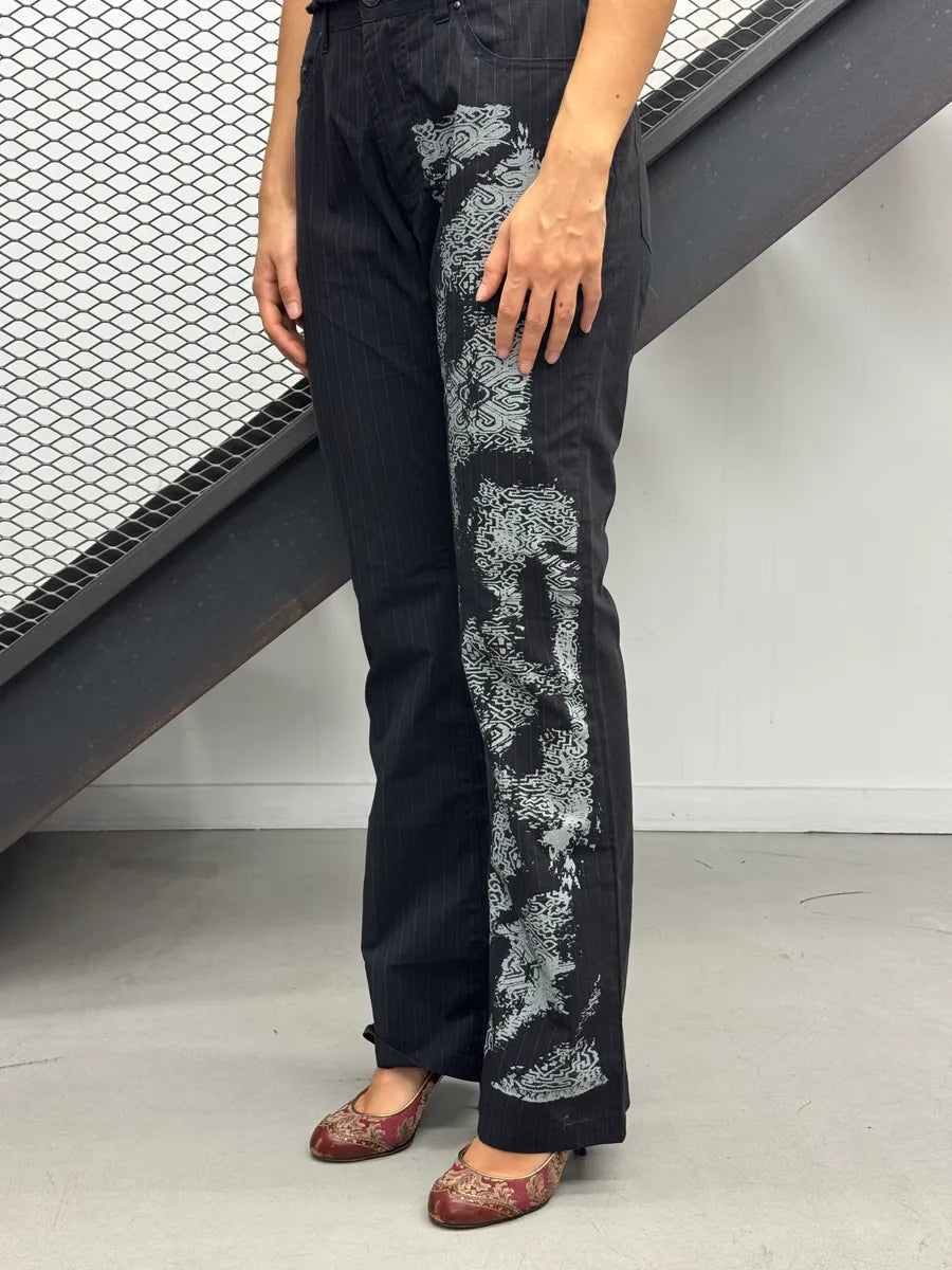 2000s Cavalli Black Pinstripe Graphic Pants UezKnypQ 2