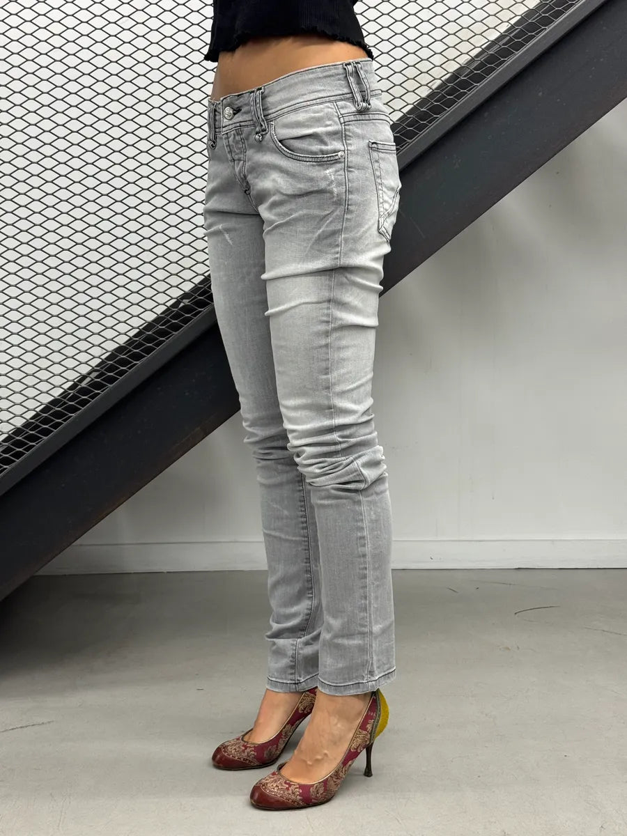 SS2012 Galliano Light Grey Denim Washed Contrast Stitch Jeans nZfLpTWc 2