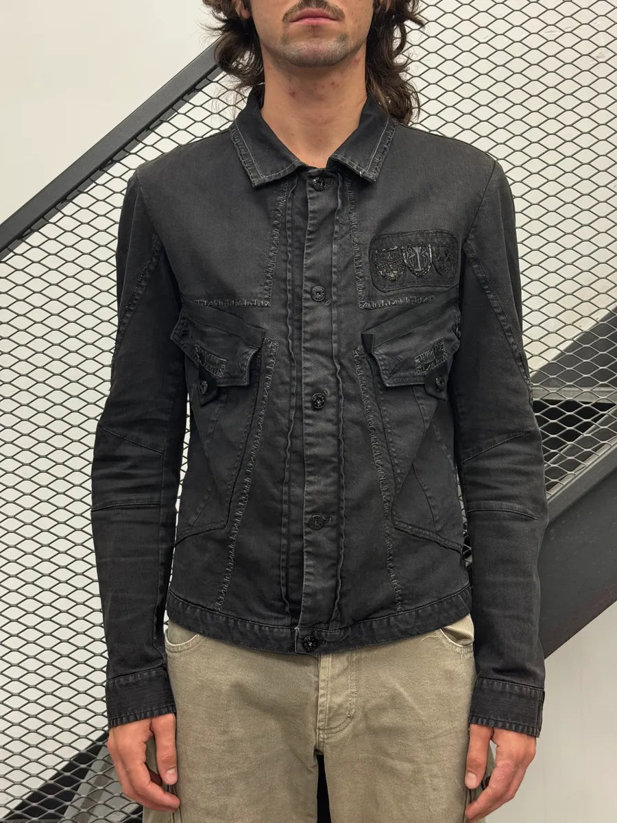 AW2007 Marithé + François Girbaud Embroidered Dark Denim Jacket DrrMZQjX 1