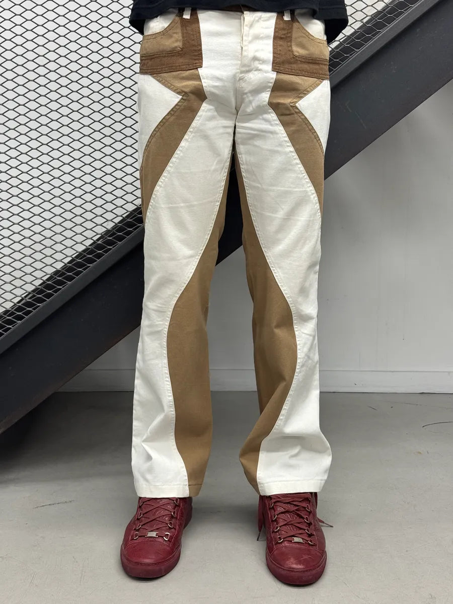 SS2004 Cavalli Tan Sand White Beige Two-Tone Pants nLGhDWPN 1