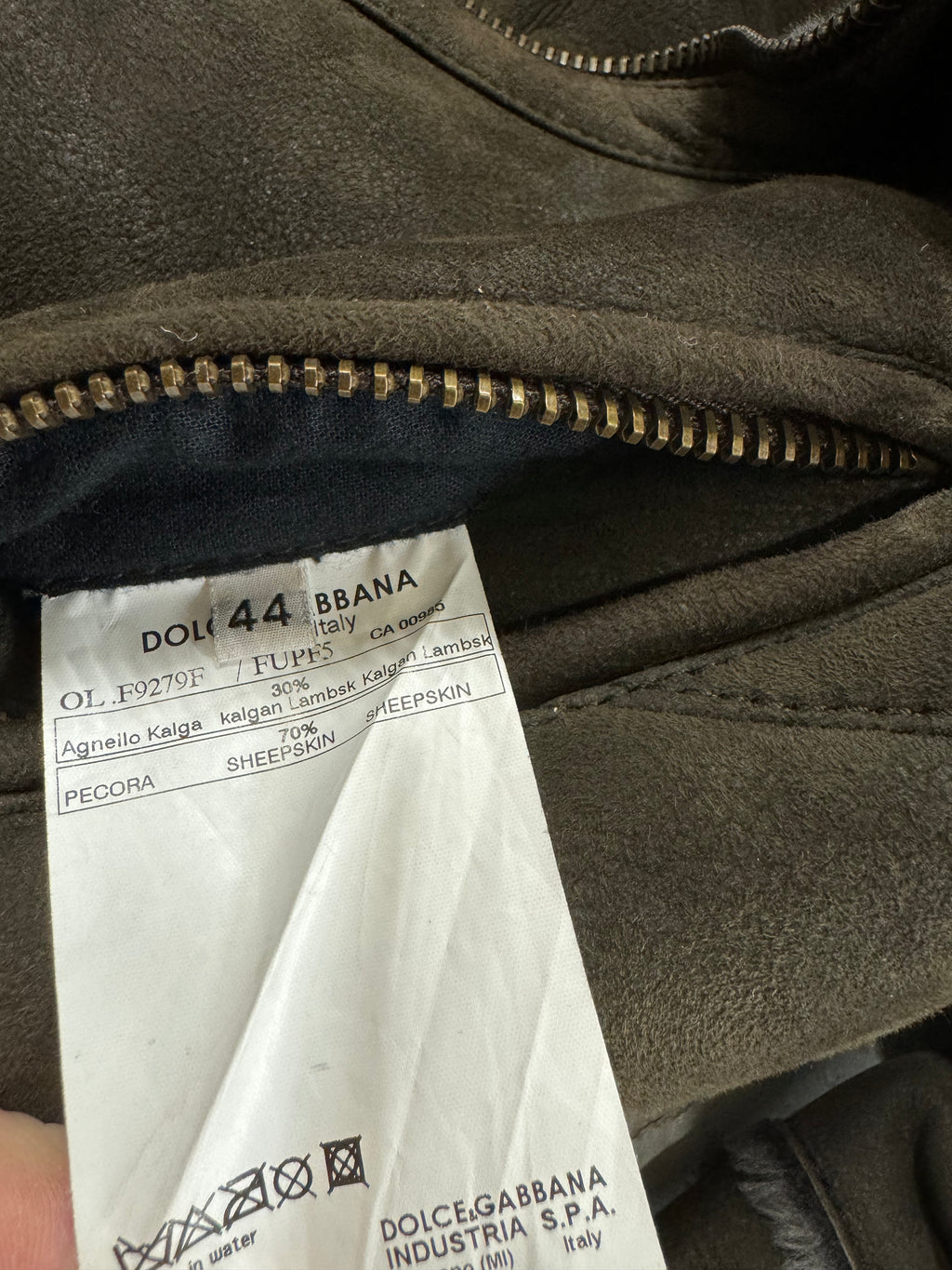 2000s Dolce & Gabbana Suede Leather Fur Collar Brown Sheepskin Jacket (S)