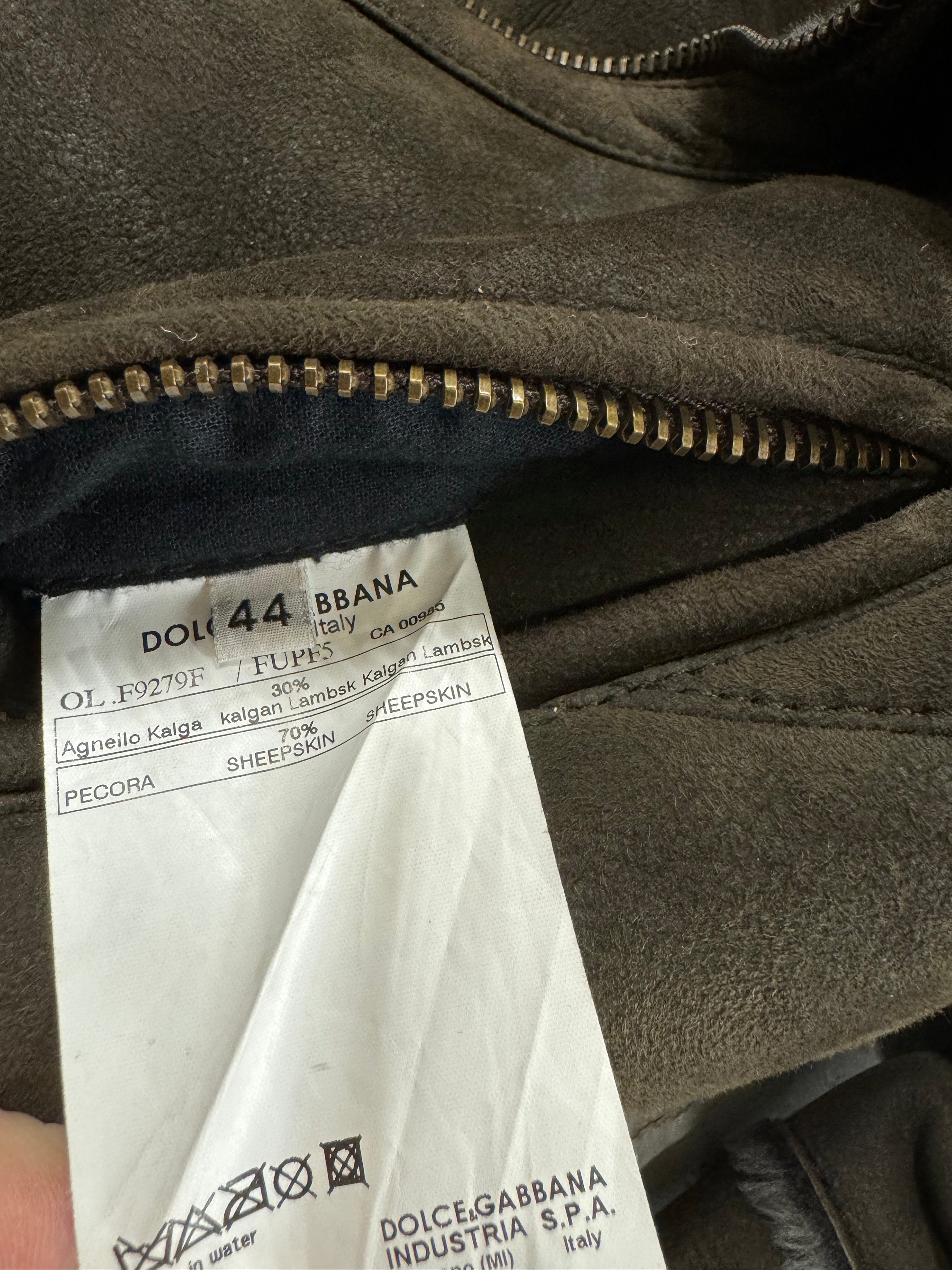 2000s Dolce & Gabbana Suede Leather Fur Collar Brown Sheepskin Jacket (S)