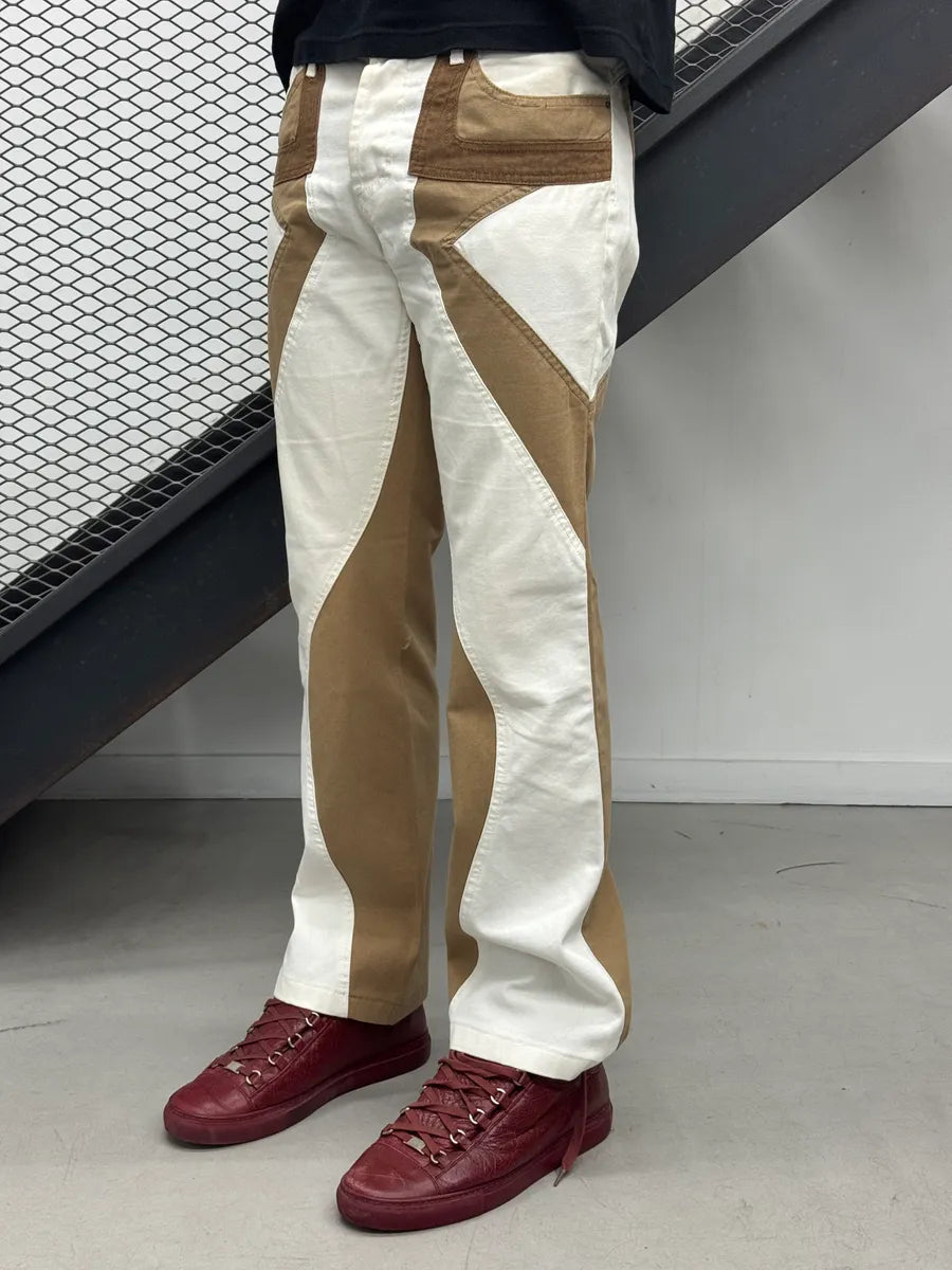 SS2004 Cavalli Tan Sand White Beige Two-Tone Pants nLGhDWPN 2