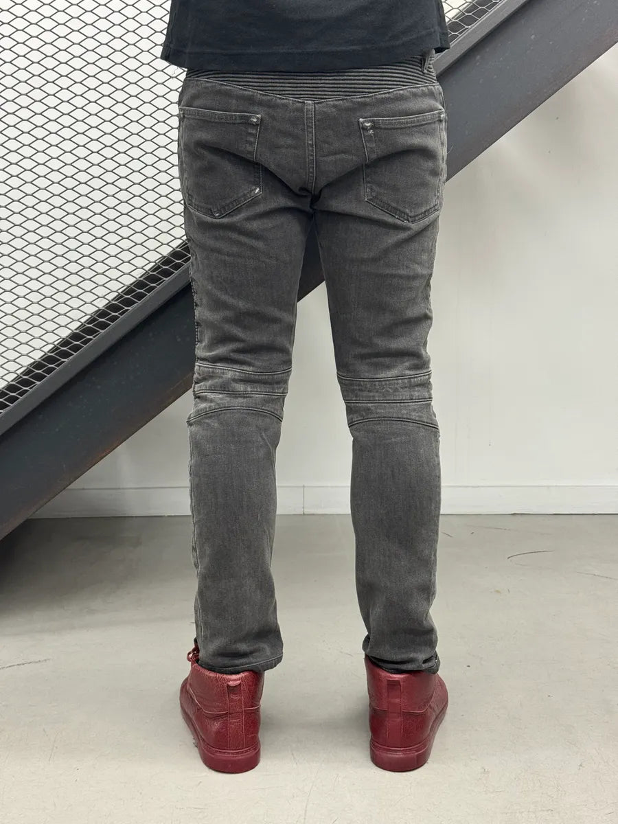 SS2015 Balmain Grey Biker Distressed Denim Jeans aFPKeoQG 3