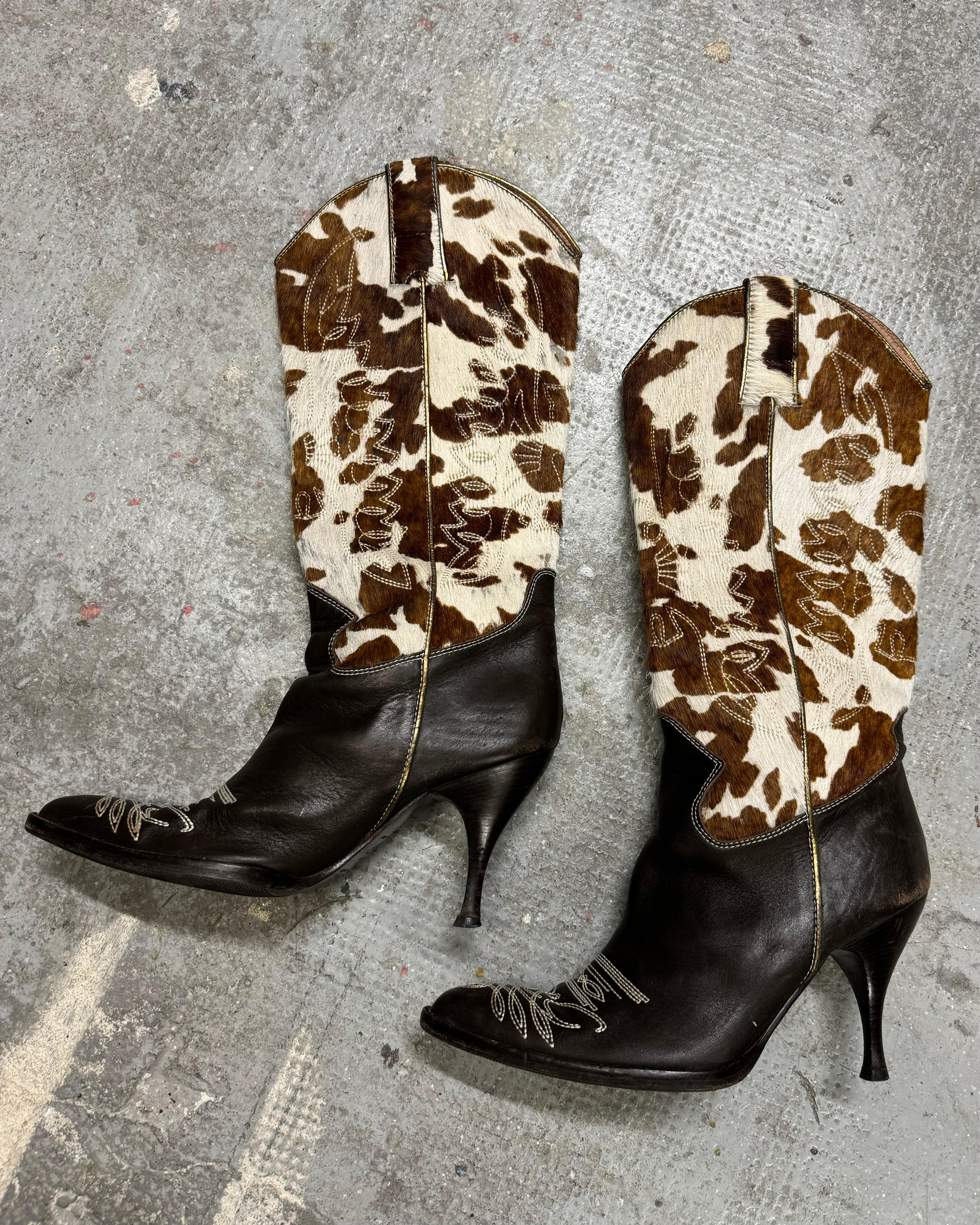 2000s Dolce & Gabbana Cow-Boy Poney Hair Leather Boots (38)