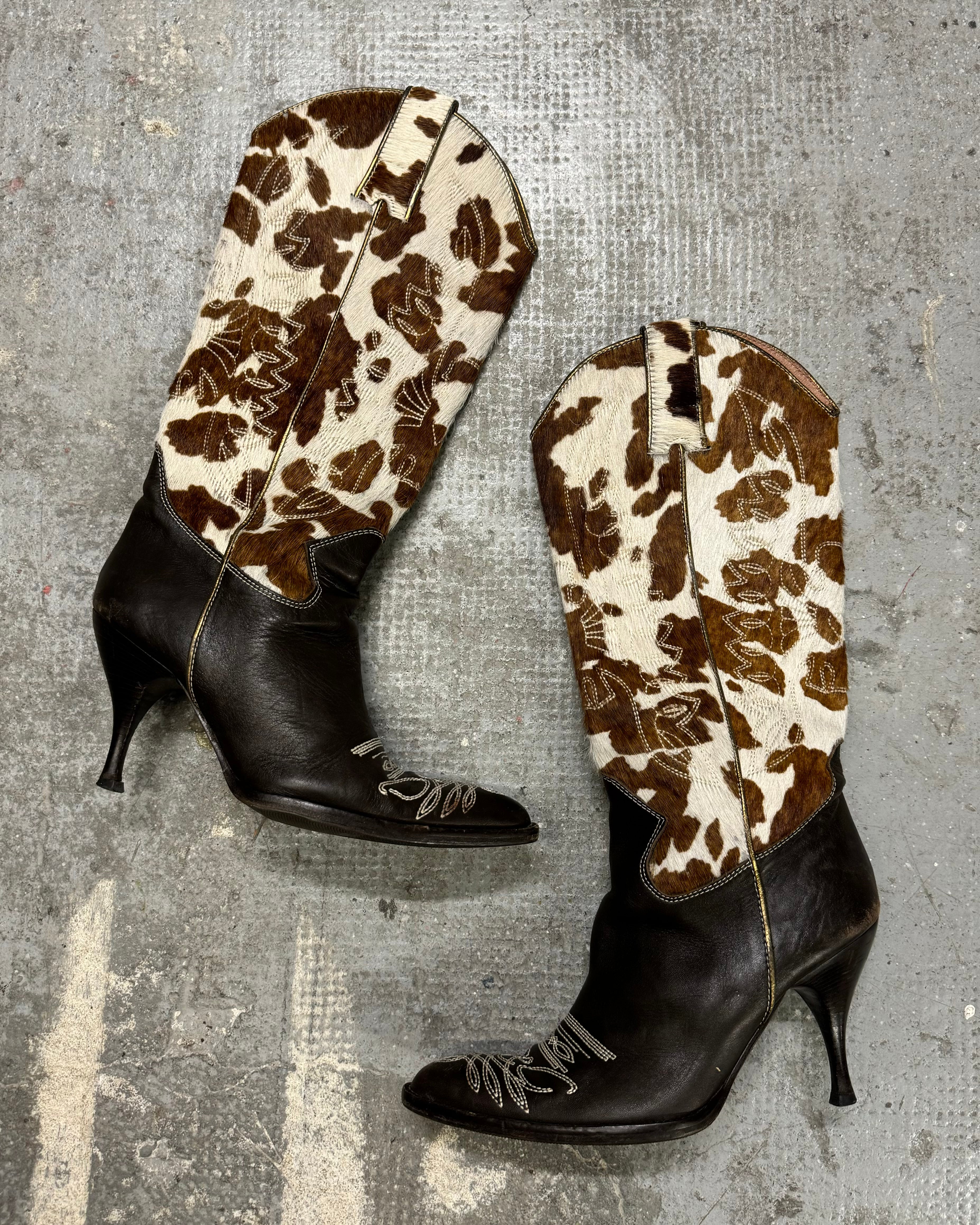 2000s Dolce & Gabbana Cow-Boy Poney Hair Leather Boots (38)