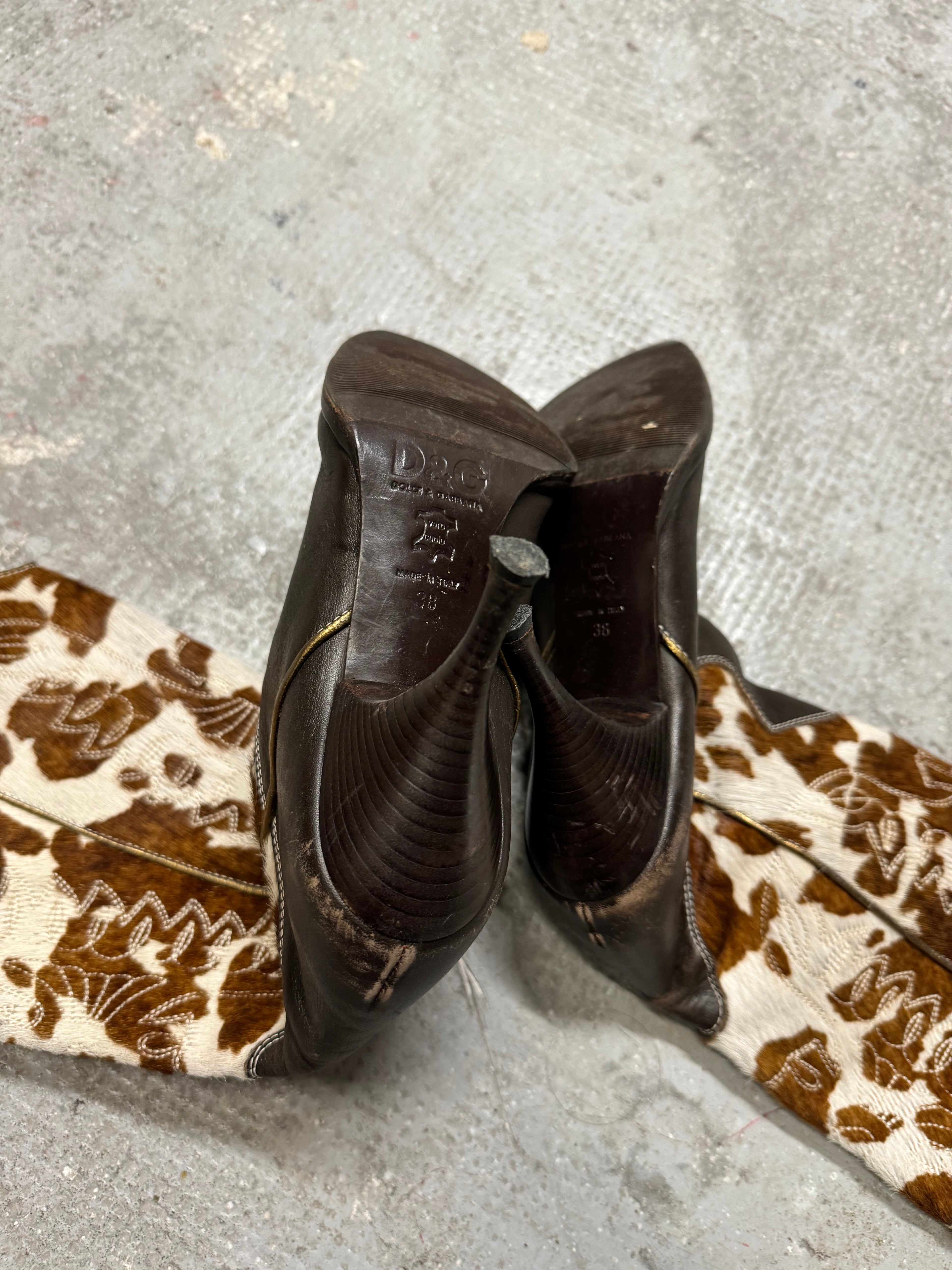 2000s Dolce & Gabbana Cow-Boy Poney Hair Leather Boots (38)
