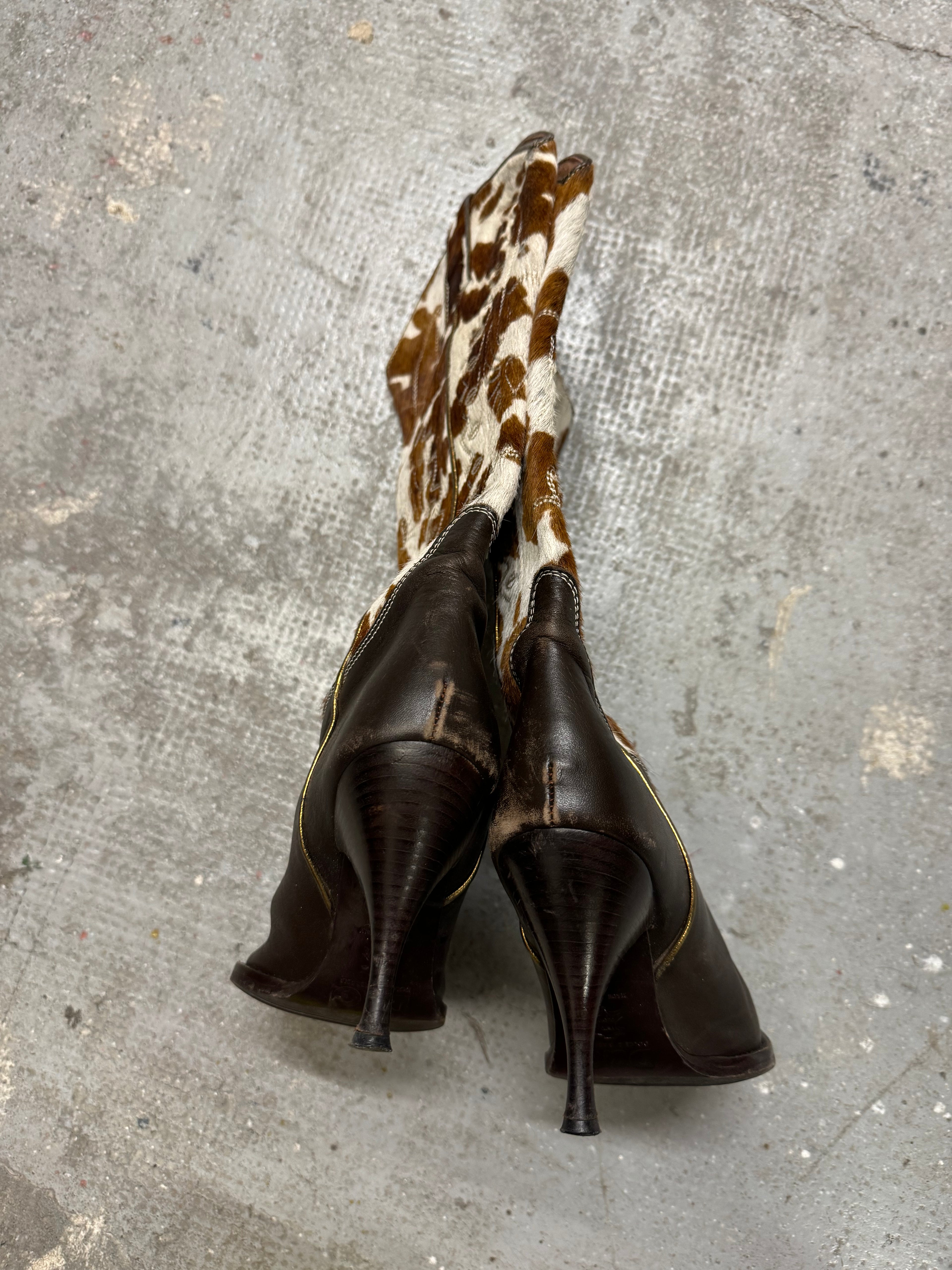2000s Dolce & Gabbana Cow-Boy Poney Hair Leather Boots (38)
