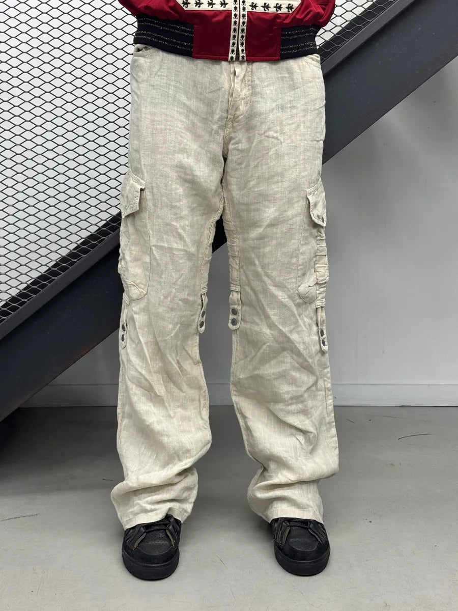 SS2004 Dolce & Gabbana Light Beige Linen Utility Cargo Pants NchTtMXY 0