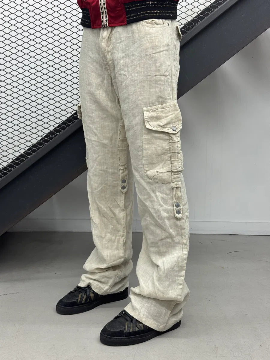 SS2004 Dolce & Gabbana Light Beige Linen Utility Cargo Pants NchTtMXY 1