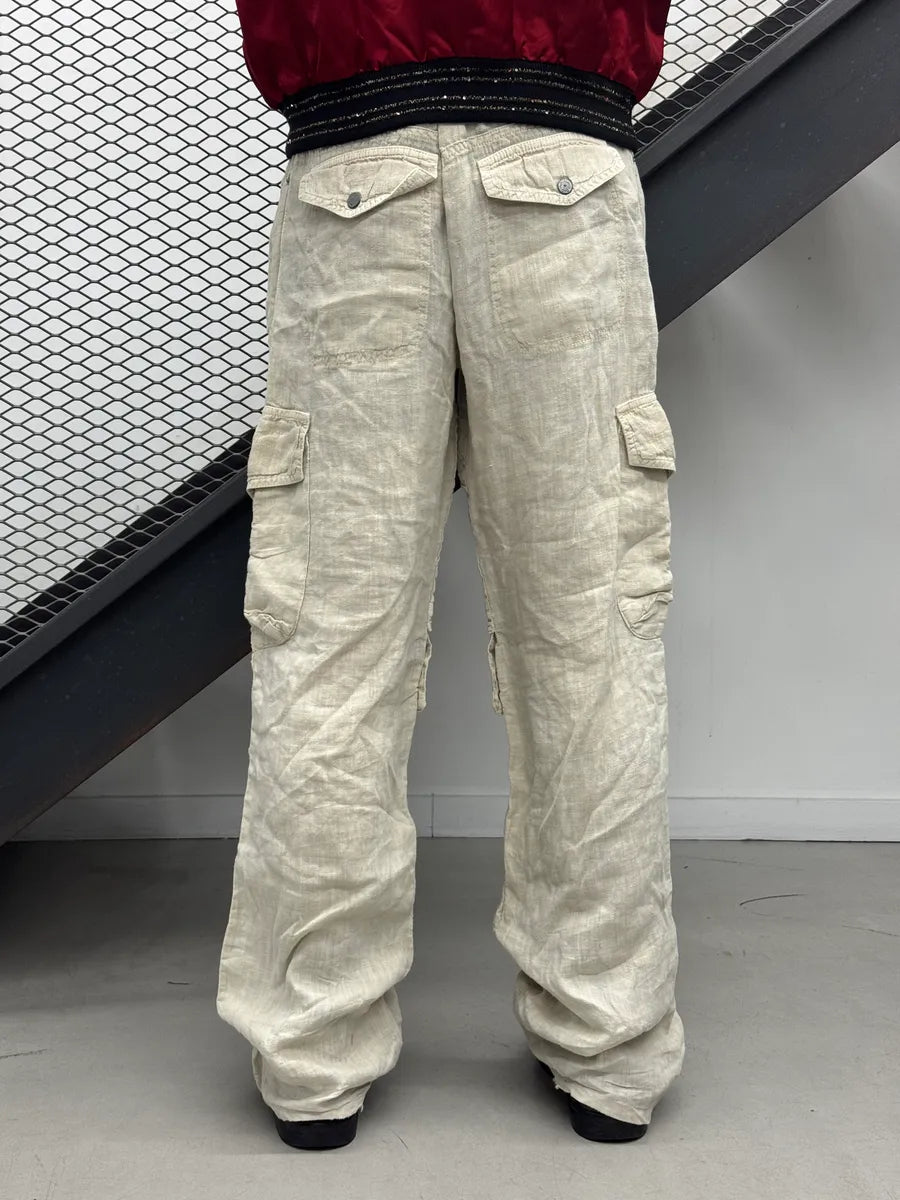 SS2004 Dolce & Gabbana Light Beige Linen Utility Cargo Pants NchTtMXY 2