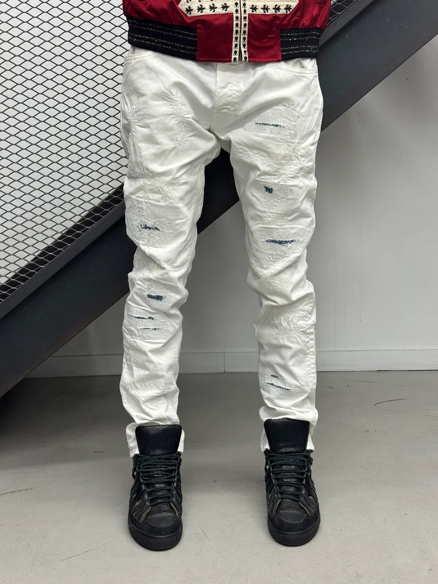 SS2019 Cavalli White Distressed Avant-Garde Denim Jeans QjMVGJUX 0