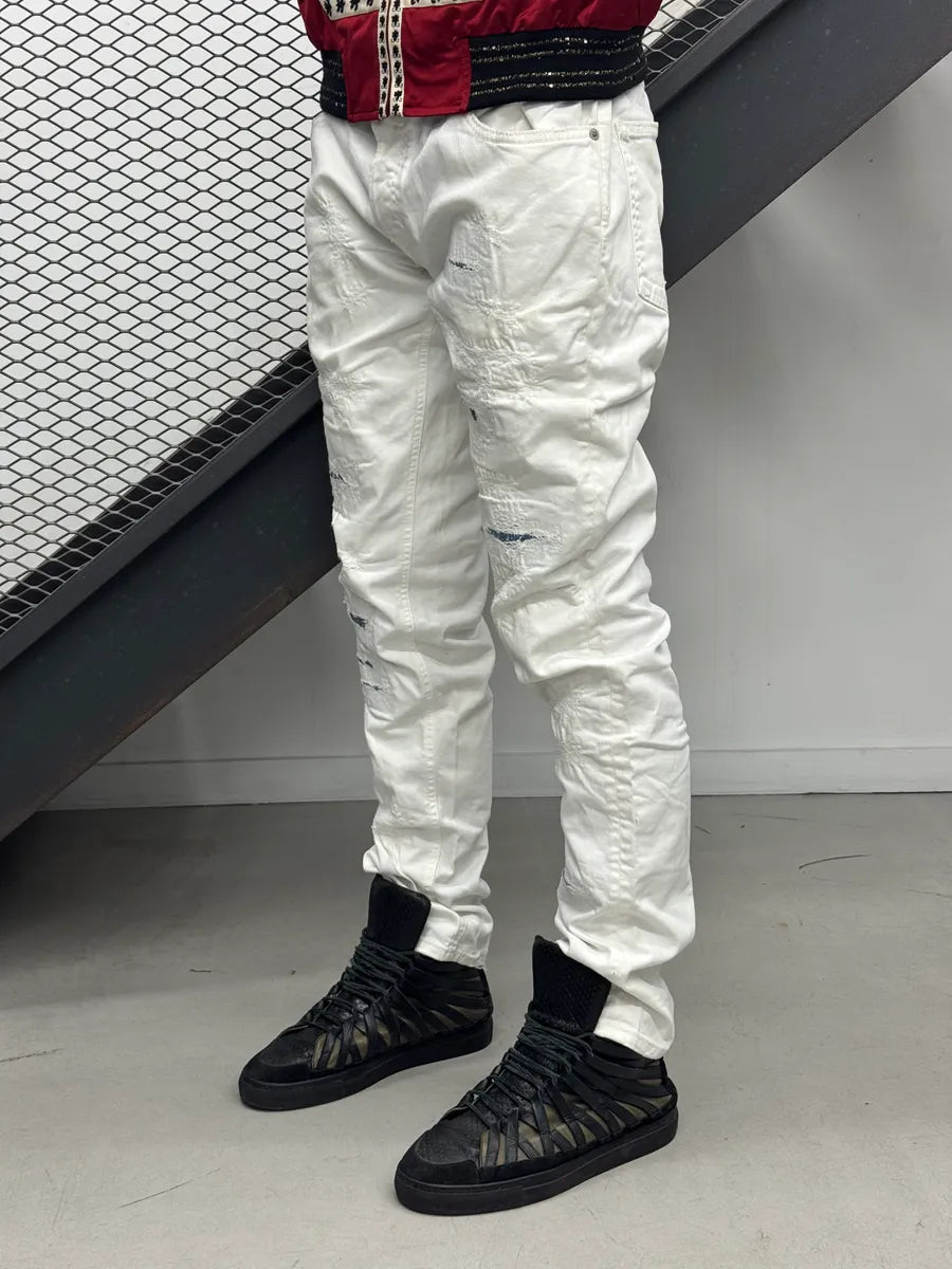 SS2019 Cavalli White Distressed Avant-Garde Denim Jeans QjMVGJUX 2
