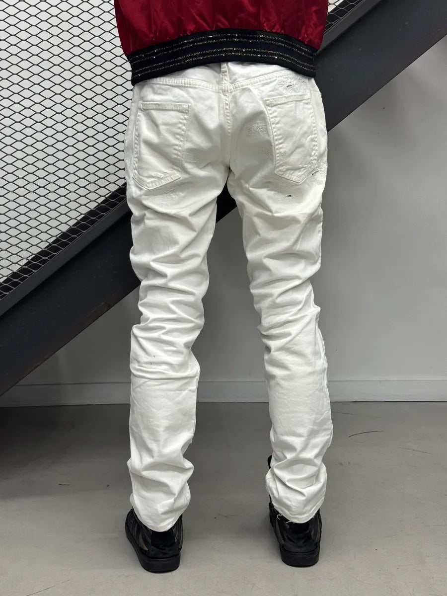 SS2019 Cavalli White Distressed Avant-Garde Denim Jeans QjMVGJUX 3