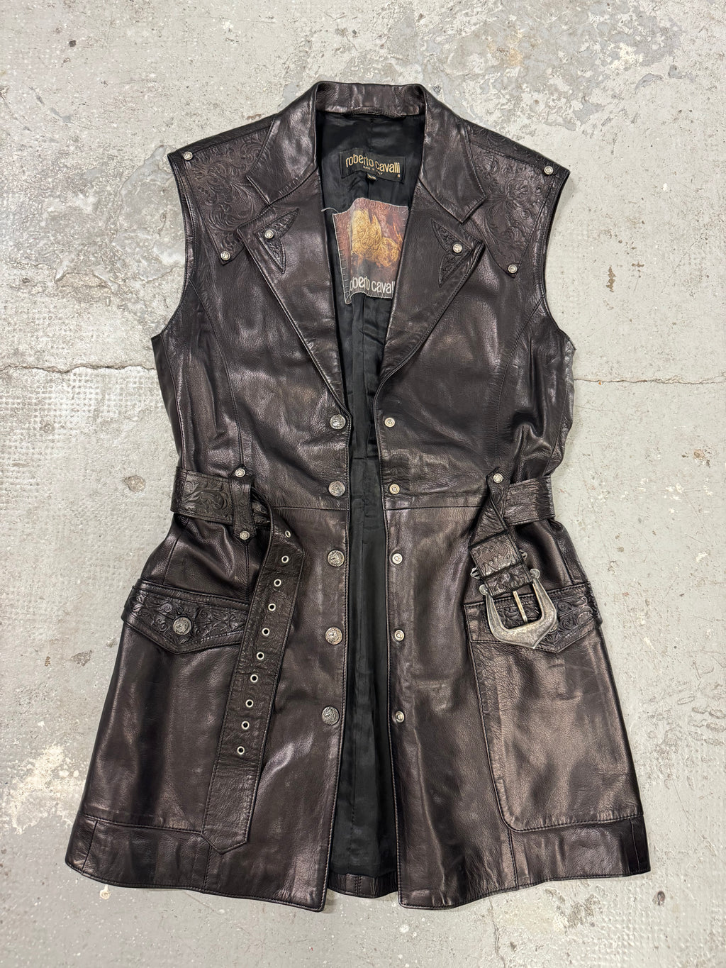 1990s Roberto Cavalli Rock Metallic Embellished Leather Vest  (S/M)