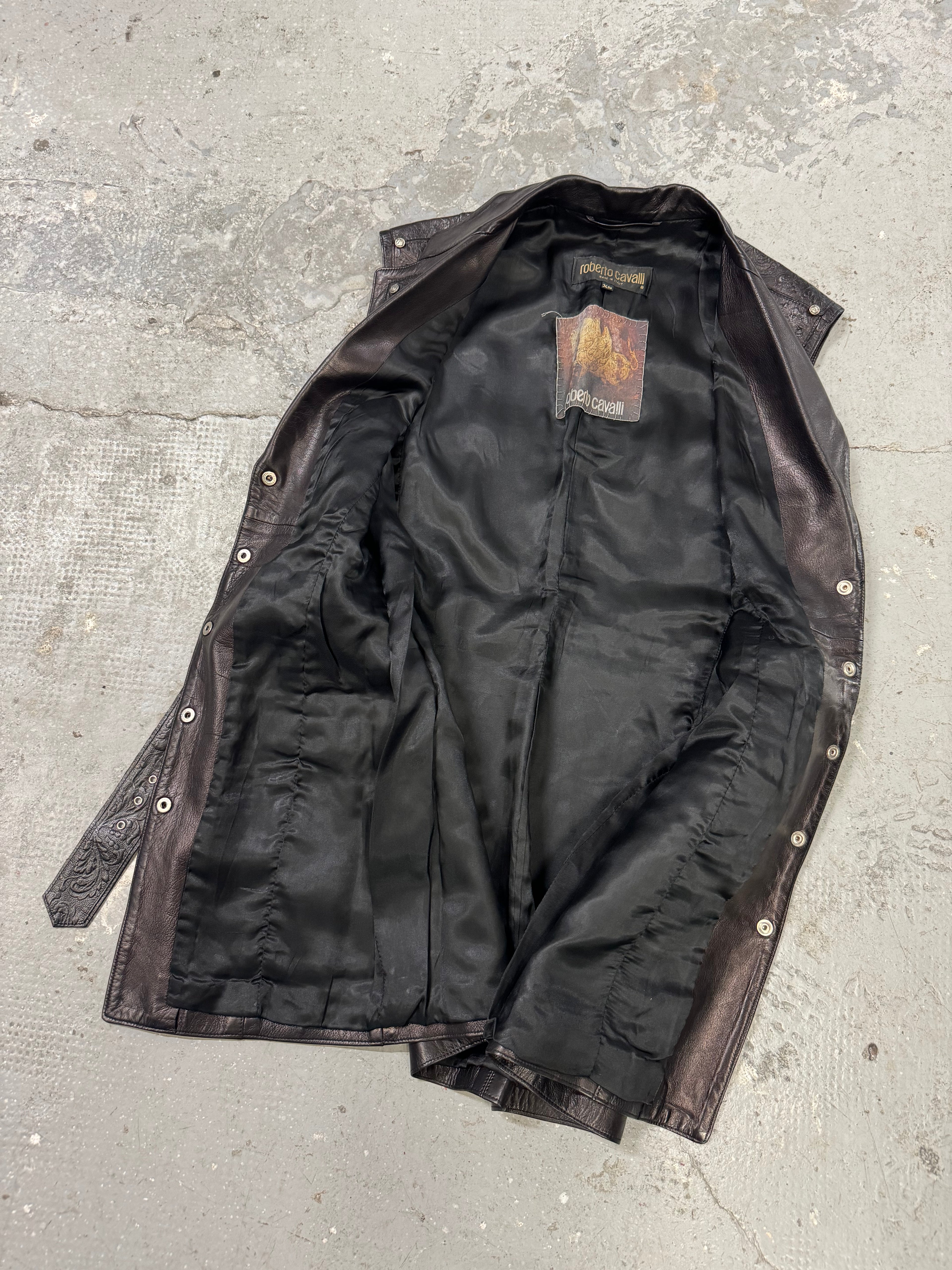 1990s Roberto Cavalli Rock Metallic Embellished Leather Vest  (S/M)