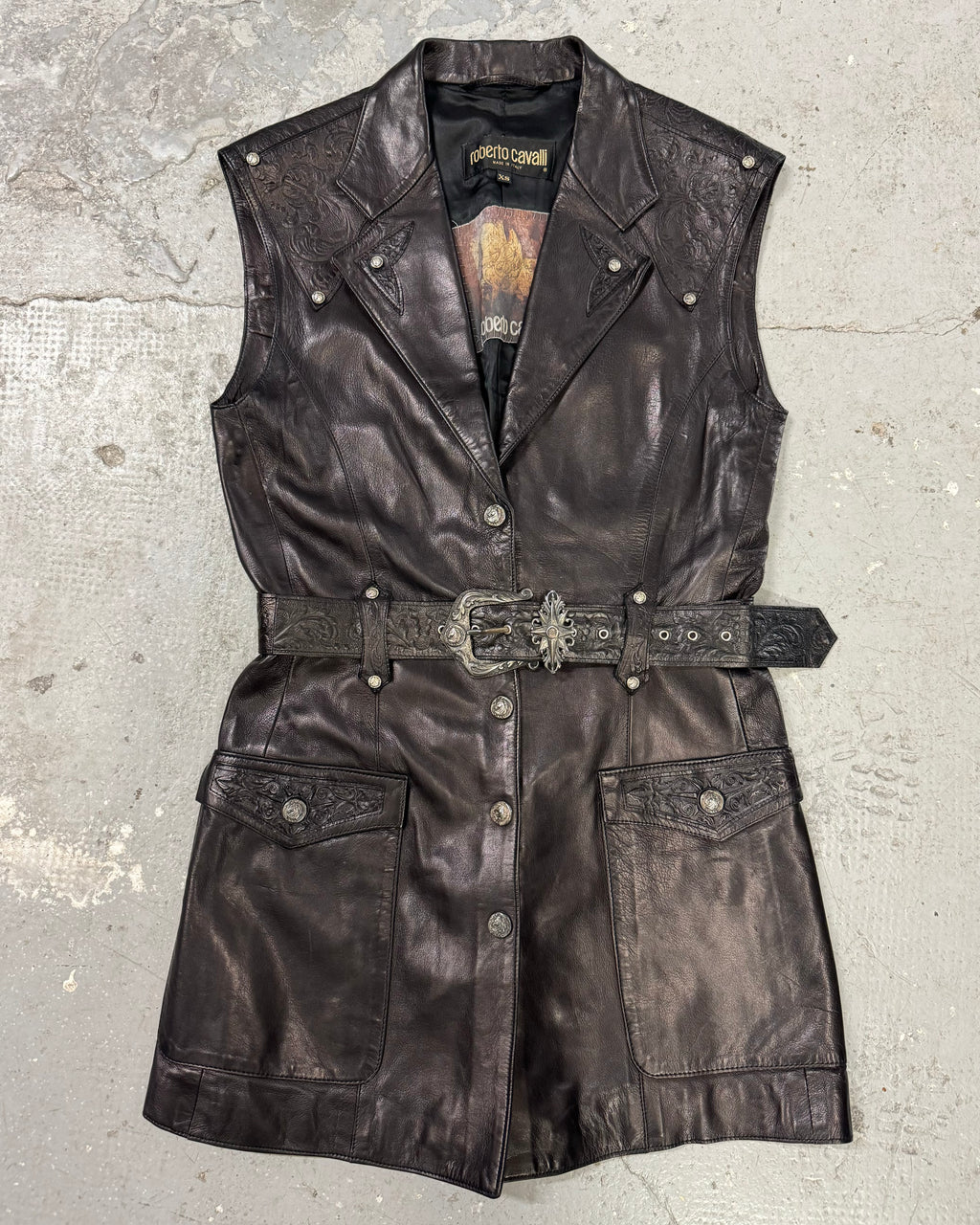 1990s Roberto Cavalli Rock Metallic Embellished Leather Vest  (S/M)